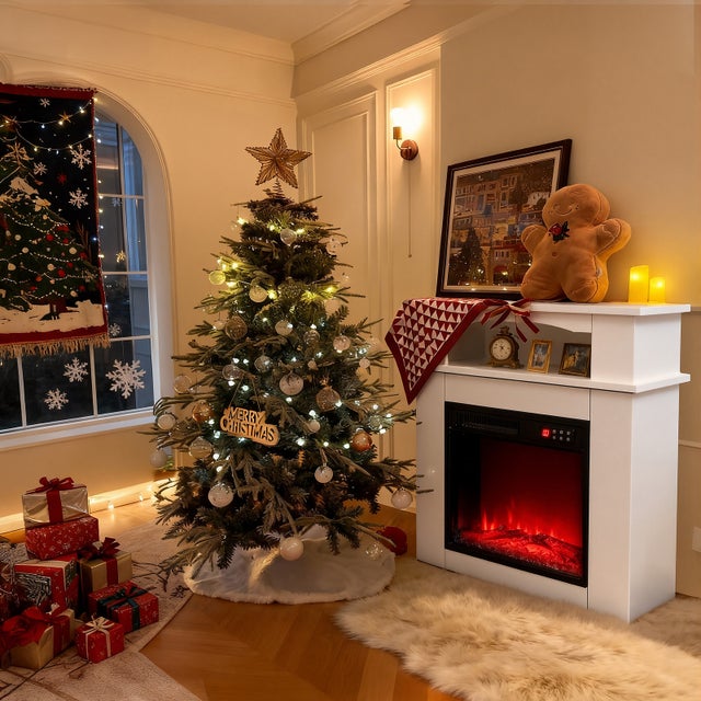 HOMAVO&nbsp;18''&nbsp;Cheminée&nbsp;Électrique,&nbsp;900/1800W,&nbsp;Flamme&nbsp;3D,&nbsp;Bandeau&nbsp;LED,&nbsp;Télécommande,&nbsp;Minuterie,&nbsp;Sécutité&nbsp;Surchauffe,&nbsp;Meuble&nbsp;incluse