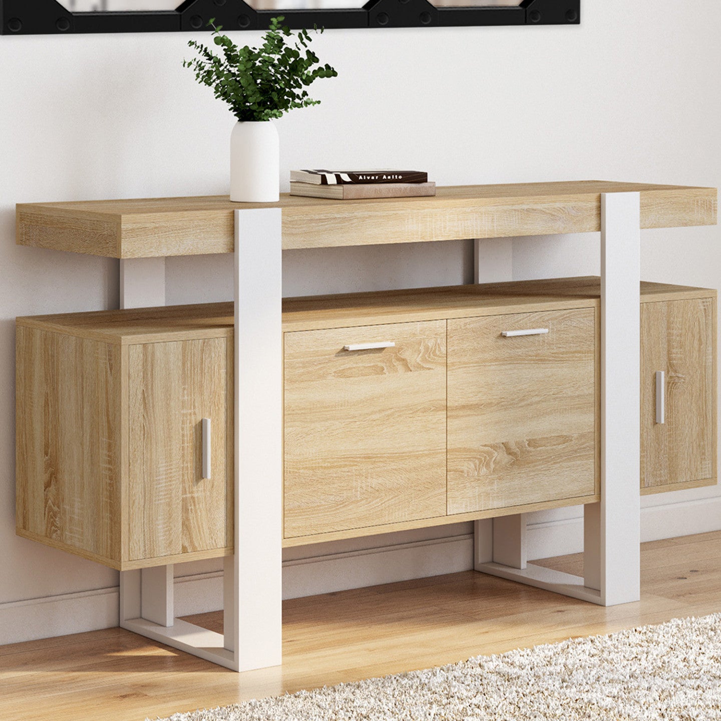 Buffet 140 cm PHOENIX 4 portes bois et blanc | Leroy Merlin