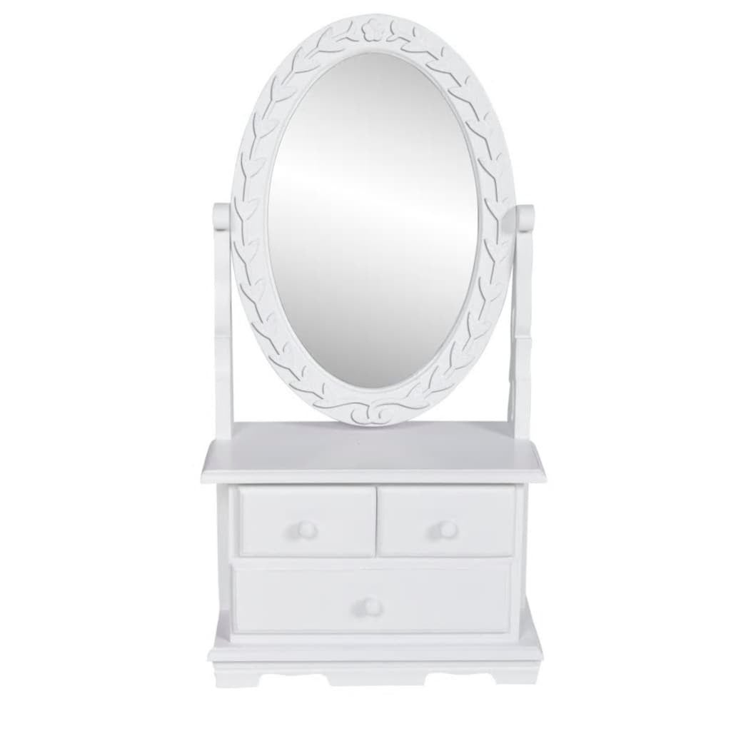 Coiffeuse 80x40x135 cm blanche MDF avec miroir ovale 3 tiroirs – Freshcasora