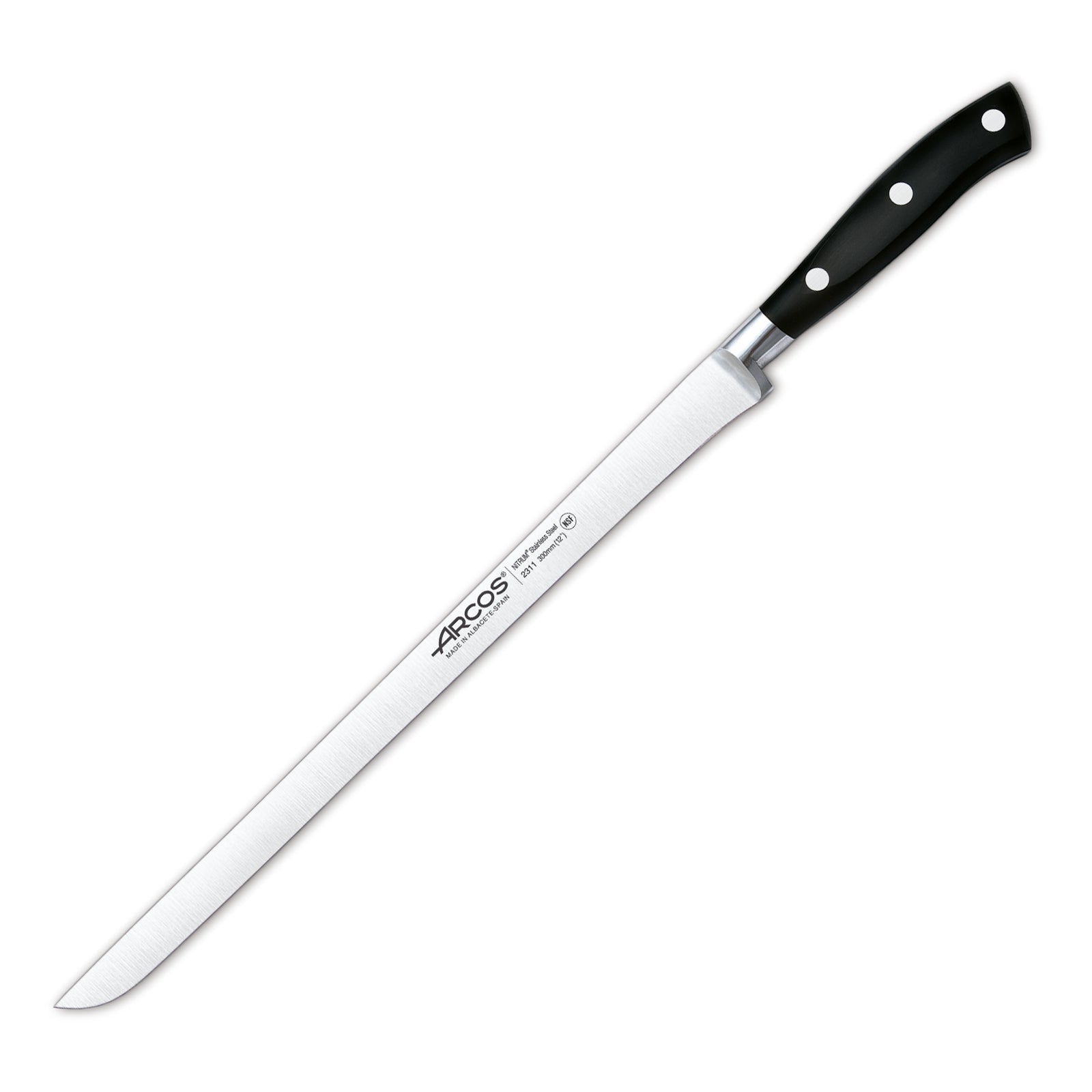 Arcos Hermanos Arcos Riviera, Cuchillo Jamonero 30 Cm Acero Inoxidable Forjado Nitrum Carne/Negro Acero Inoxidable, Leroy Merlin