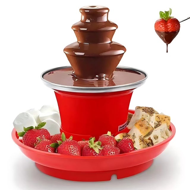 Fonte de chocolate elétrica com 3 níveis, aço inoxidável antiaderente – botão único, para chocolate branco e fondues.