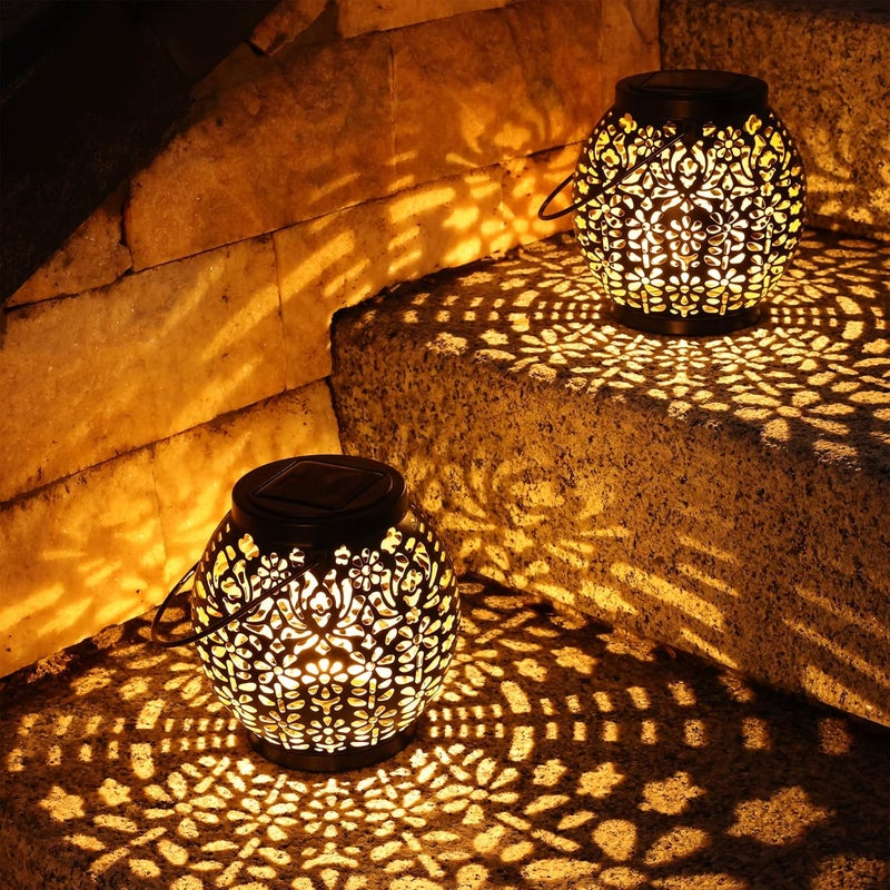 Zestaw solarnych lampionów ogrodowych do zawieszenia wodoodporne ciepła biel na taras podwórko stół imprezę festiwal dekoracja orientalna