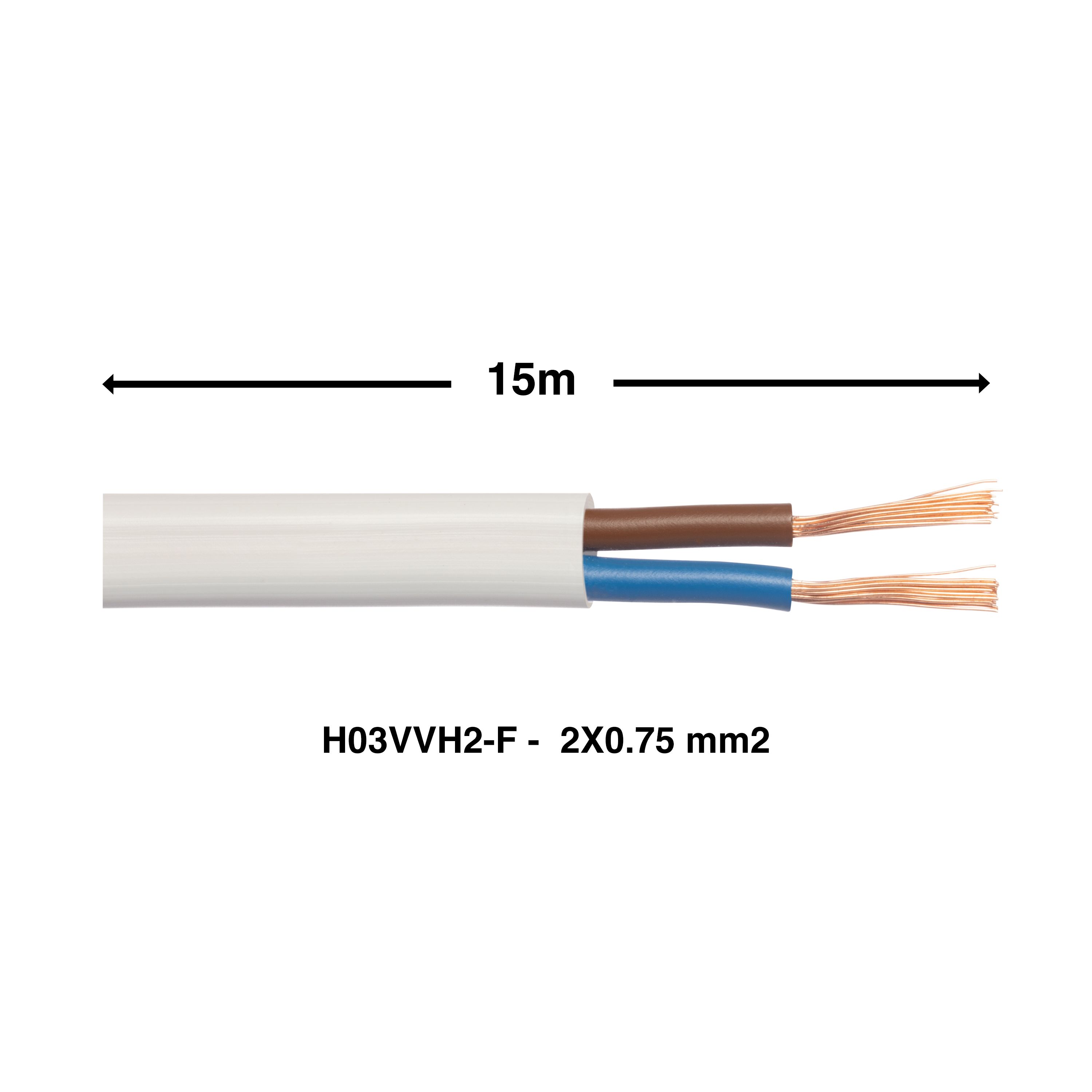 Cabo elétrico 2x0.75 mm² h03vvf C. 15m branco - 2