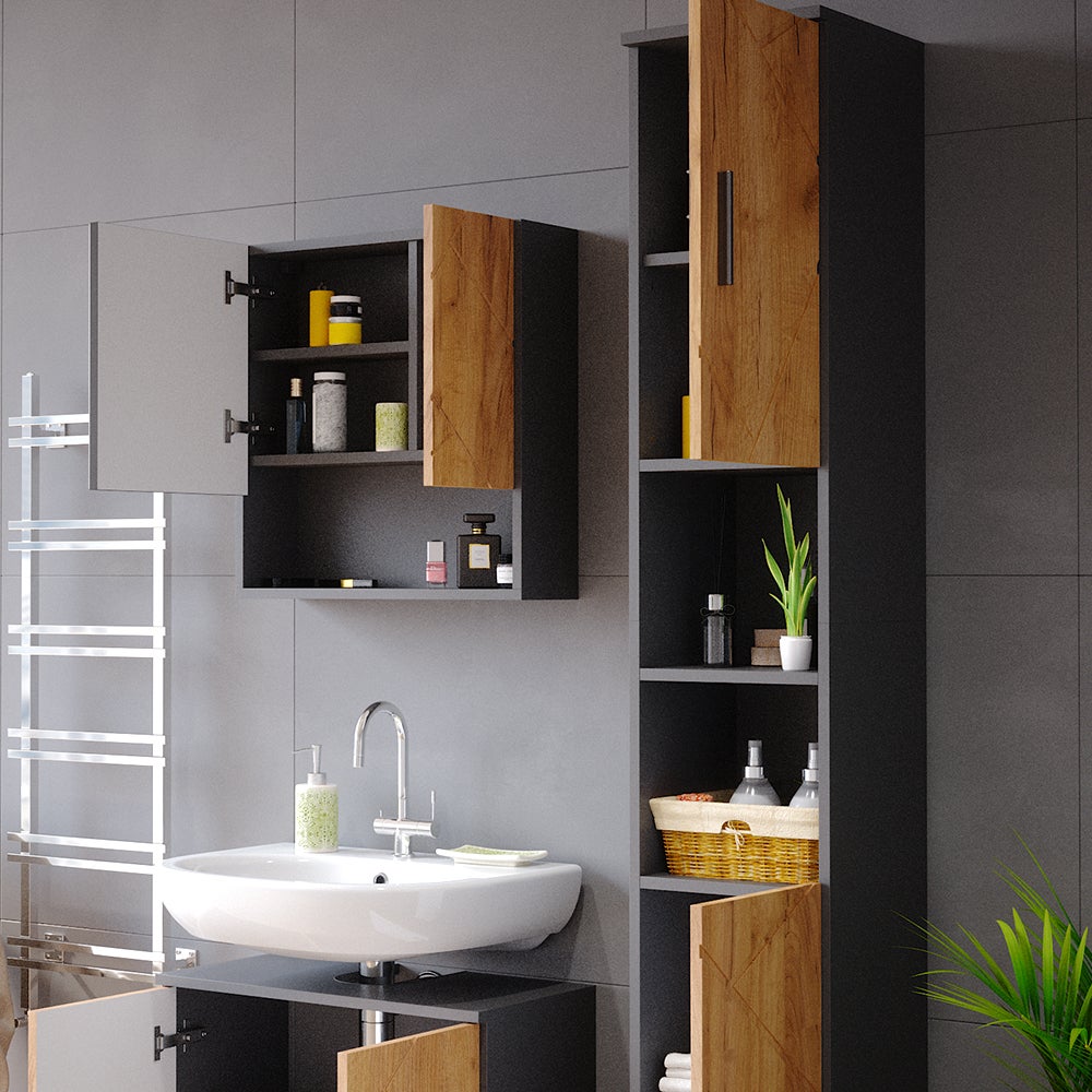 Vicco Armario de baño Irma, Oro power roble/antracita, 30 x 192 cm - 5