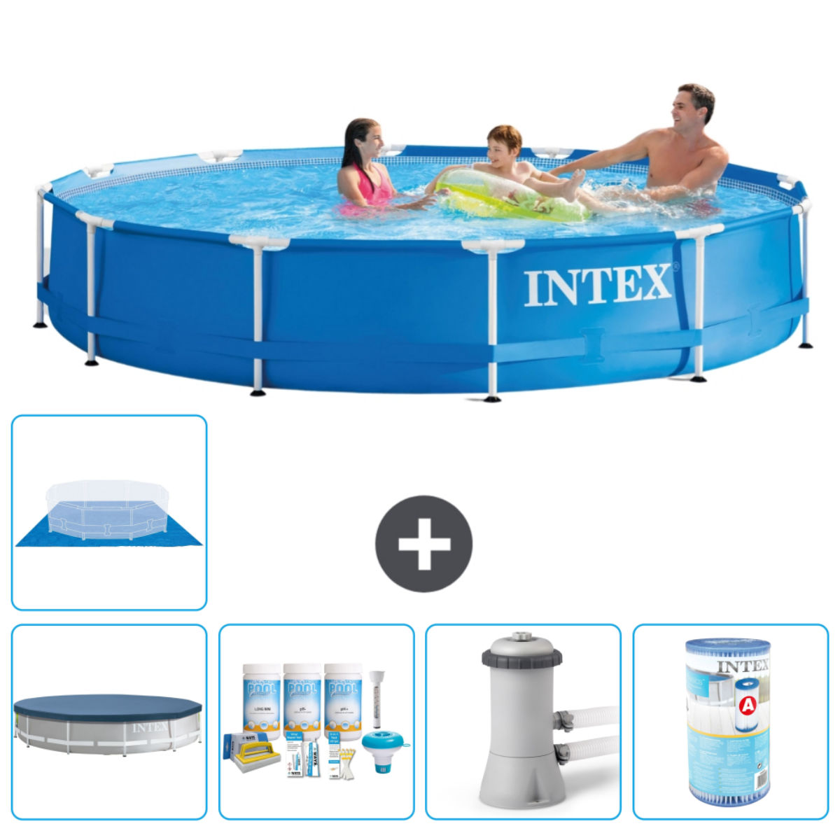 Piscine Intex Cadre Rond - 366 x 76 cm - Bleue - Incluse Accessoire ...