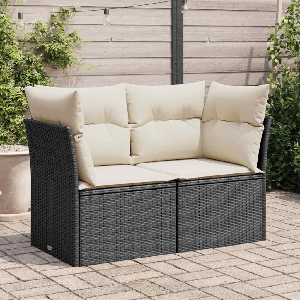 Sofa ogrodowa z poduszkami, 2-osobowa, czarna, polirattan vidaXL