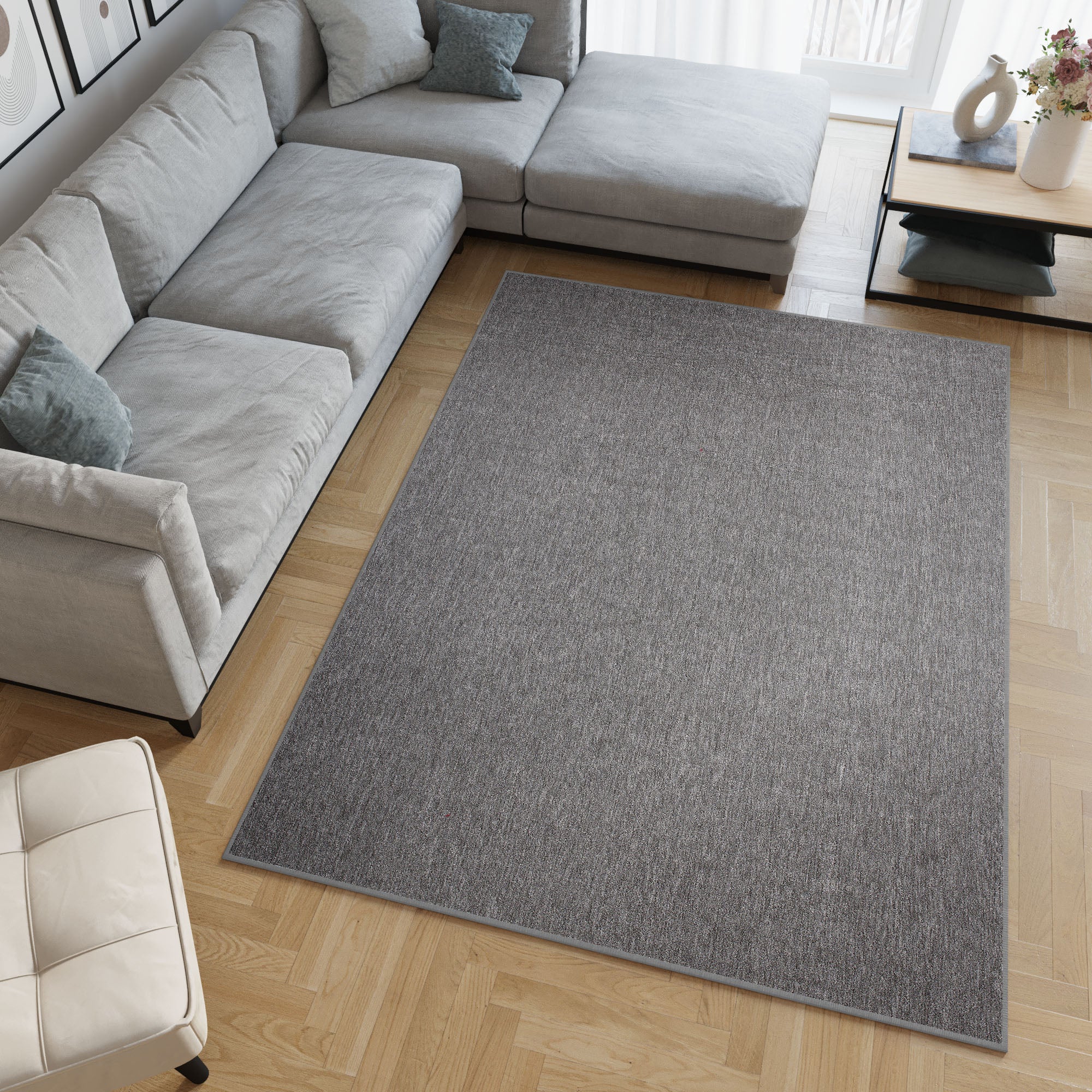 Tapiso nizza alfombra de salón habitación gris pelo en bucle fina lisa resistente suave 160 x 220 cm