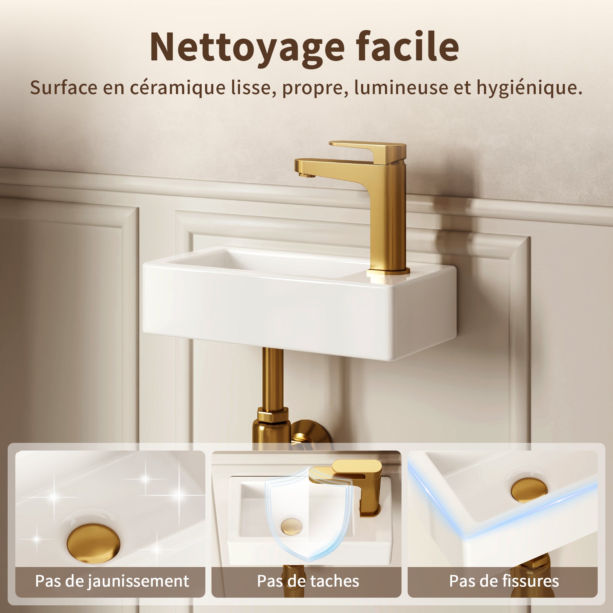 Vasque Lave Main Meuble - DeerValley Vasque Suspendu Rectangulaire Blanc pour Vasque Salle de Bain - Trou pour Robinet à Droite 37.5x18x9cm - 2