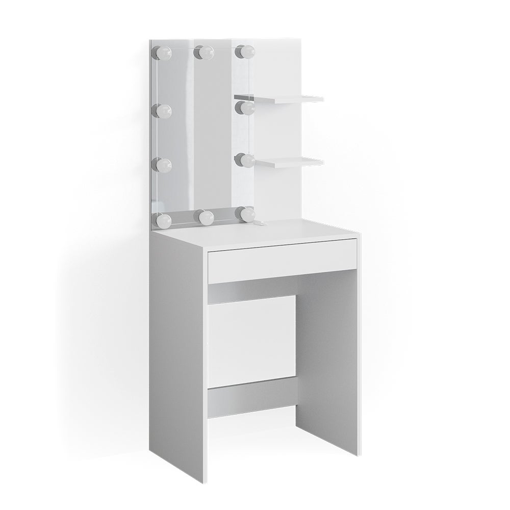 Coiffeuse Vicco Isabelle Avec Miroir Et Éclairage LED – Table De Maquillage Blanc Avec Rangements
