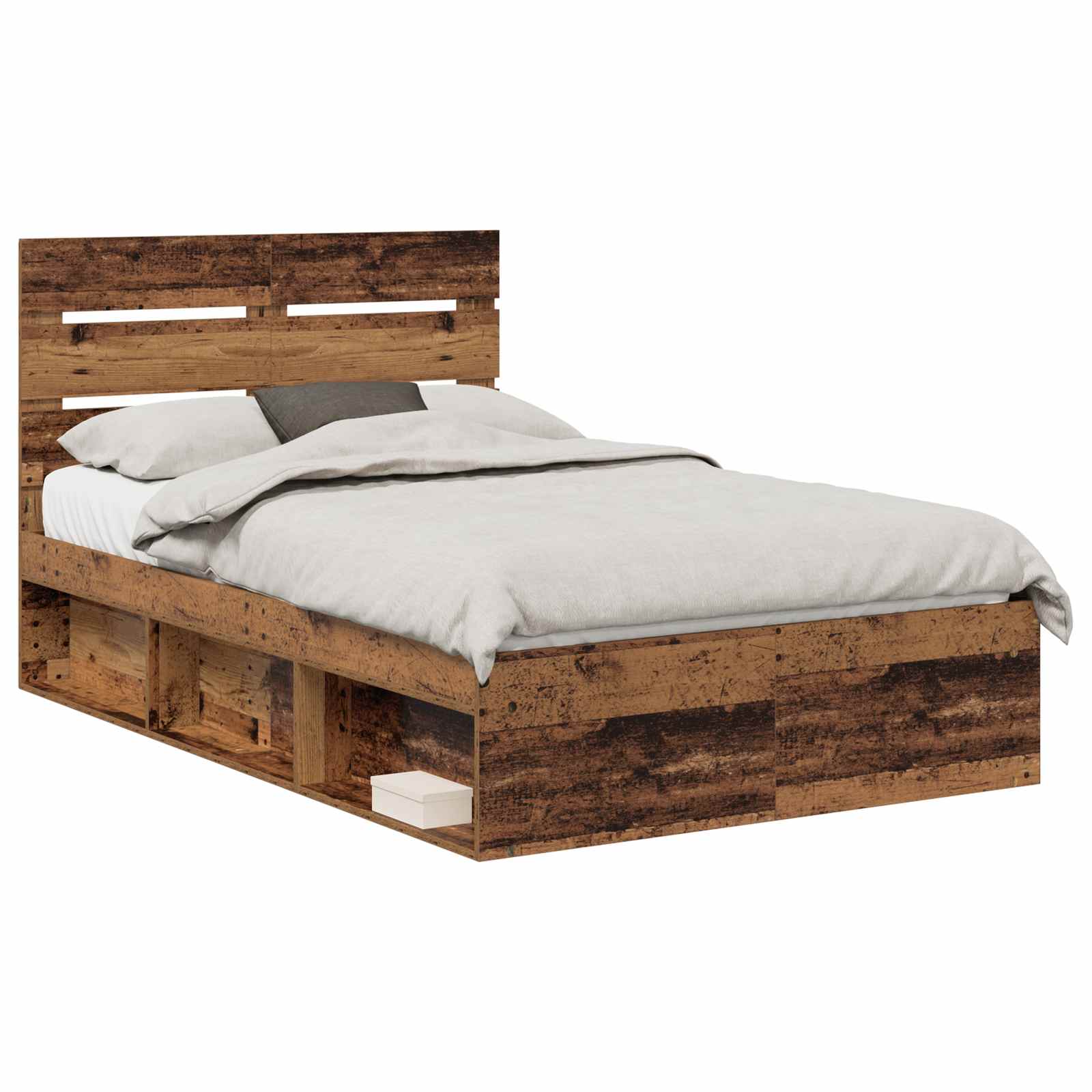 Cadre de lit, finition bois ancien, en bois de pin massif, pour la chambre, 135 × 190 cm - 2