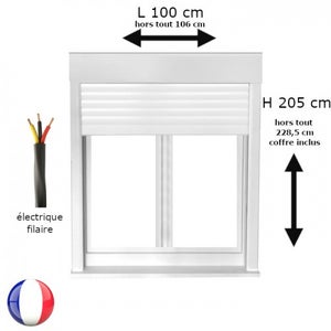 Fenêtre avec volet roulant électrique PVC H 205 x L 100 cm 2 vantaux