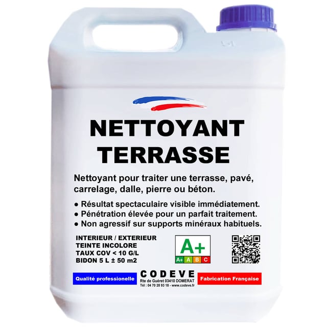 Nettoyant Terrasse - 5 L - Codeve Bois - Pour Traiter Une Terrasse, Pavé, Carrelage, Dalle, Pierre Ou Béton.