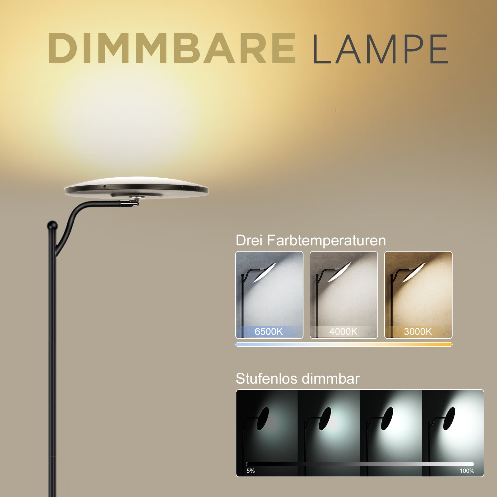 LOVHAUS Lampadaire à Intensité Variable, Luminosité LED Réglable de 10 % à 100 % avec Télécommande, Lampe de Lecture 32W pour Maison et Bureau - 5