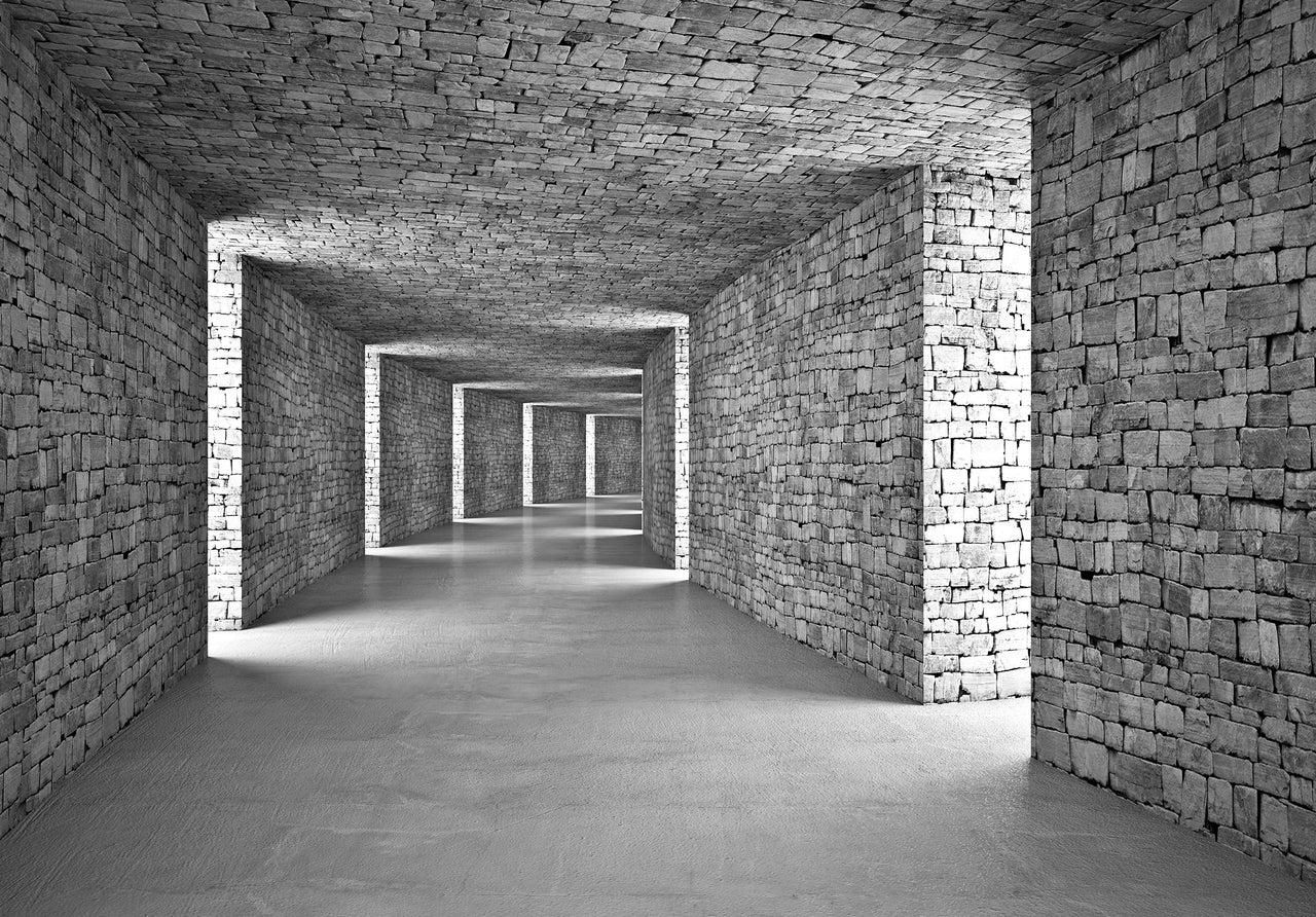 Papier Peint Intissé Panoramique 3D Effet Tunnel Corridor Gris 312x219 ...