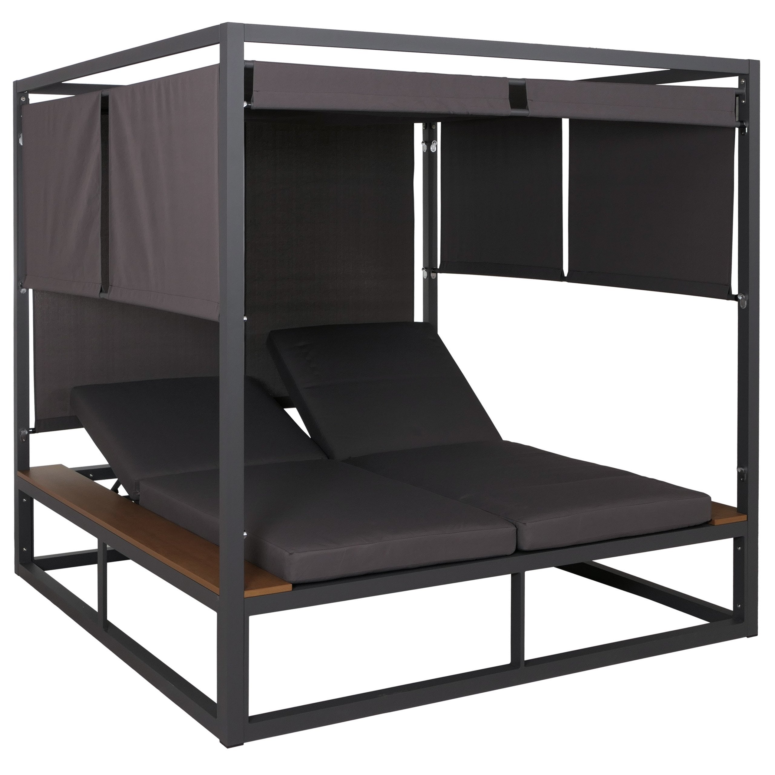 Aluminiowy leżak ogrodowy HWC-M63b, leżak typu daybed w rozmiarze XL, z 10-centymetrową tapicerką o szerokości 200 cm ~ ciemnoszara tapicerka