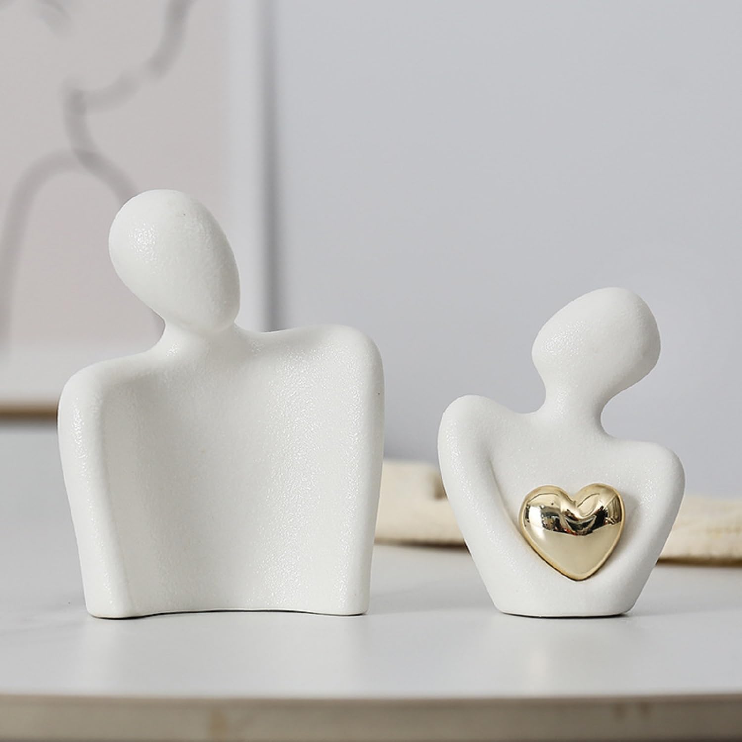 Statuette romantique de couple, figurine d'amour en céramique blanche, petits ornements pour décoration de maison - 5