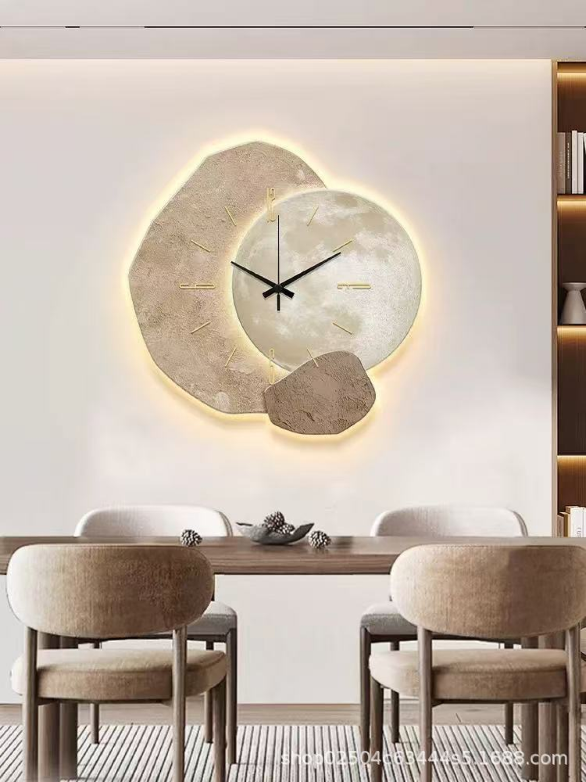 Horloge murale silencieuse ZAEWRYE, design sobre effet pierre,Éclairage d'ambiance USB,idéale pour la salle à manger, le bureau ou la chambre,40 cm - 5
