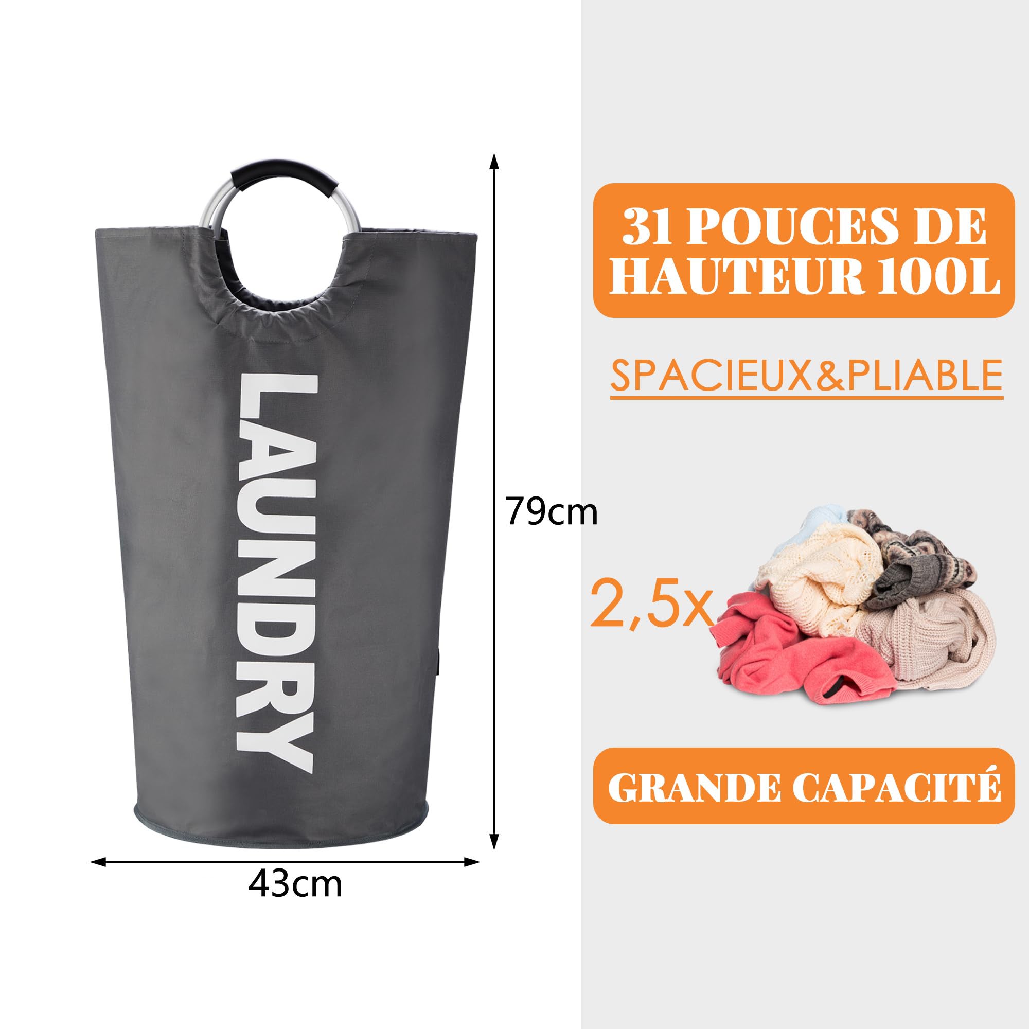 Sacco portabiancheria da viaggio XXL 115 litri, borsa per la biancheria con 2 spallacci imbottiti, impermeabile, pieghevole, borsa per la biancheria