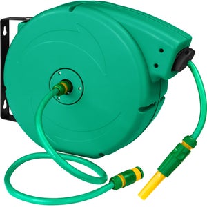 Avvolgitubo Automatico Autoavvolgente da Giardino Tubo Flessibile Fissaggio a Parete Automatico Girevole a 180° Riavvolgimento con Sistema di Blocco per irrigazione Giardino Esterno (15 Metri