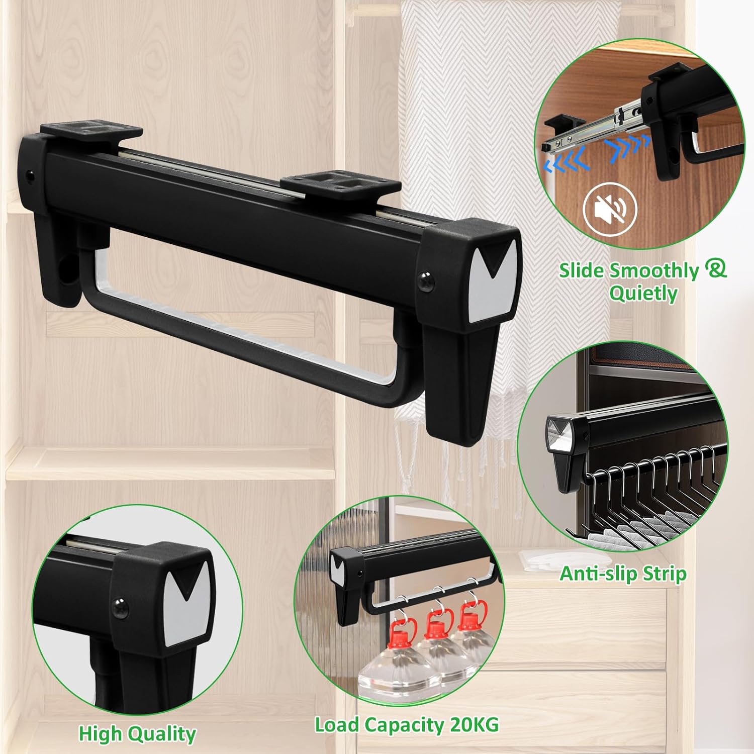 Tringle Penderie Coulissante - Hanger Extensible Porte-Vêtements, Cintre Télescopique pour Organiser Placards et Armoires - 3