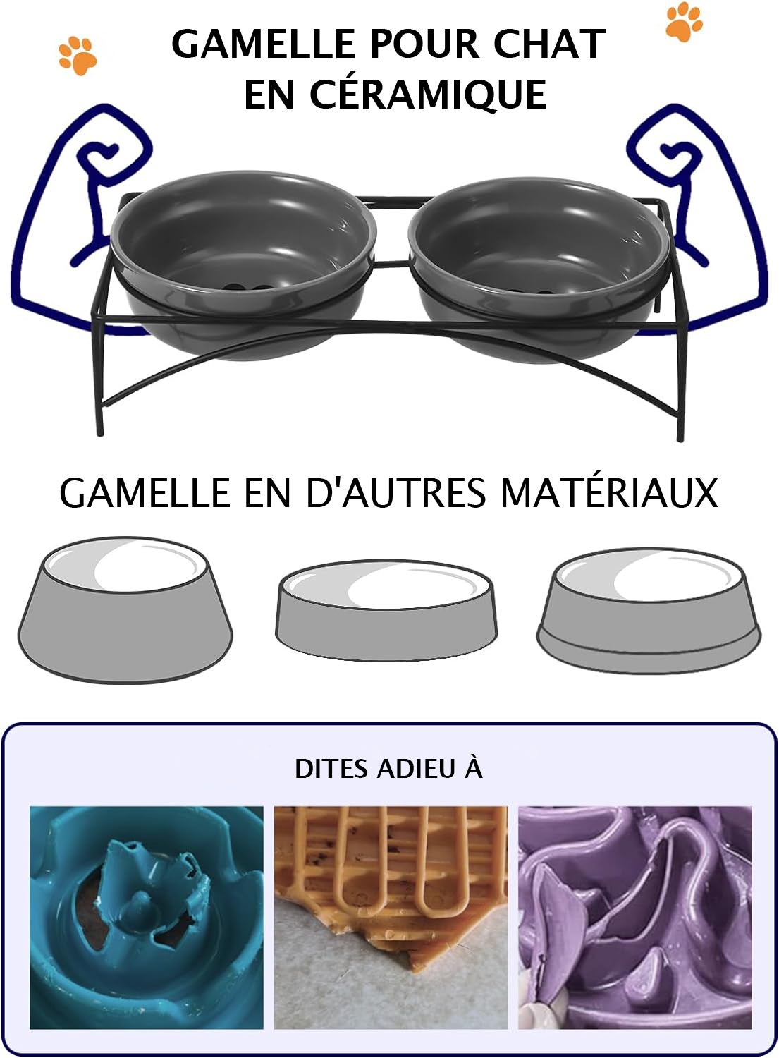 Y YHY Ciotole per gatti, 355 ml, grigio - 2