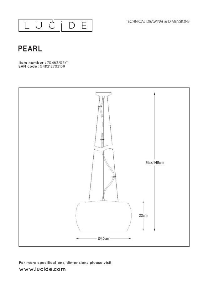 Lucide PEARL - Suspension - Ø 40 cm - 5xG9 - Chrome - 5