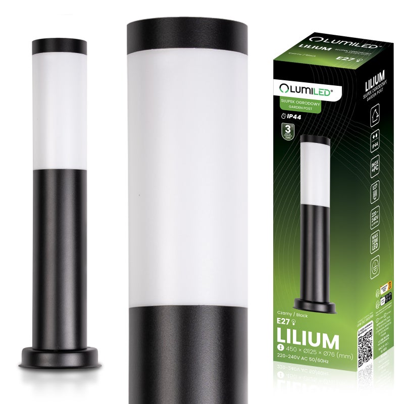 Lampa Ogrodowa Lumiled Zewnętrzna E27 Czarny Słupek 45cm 1 szt.