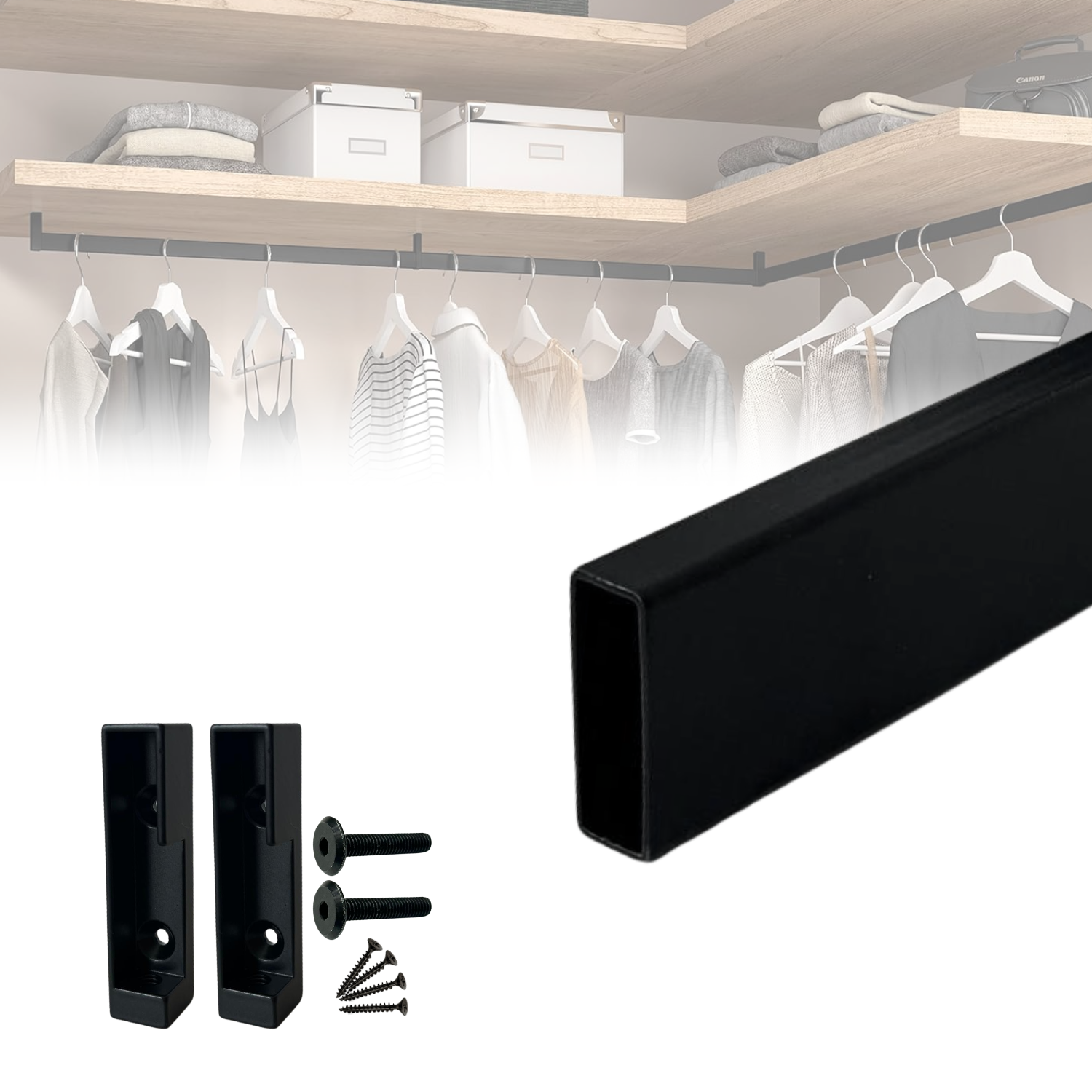 Appendiabiti Da Soffitto Rubi Design Moderno: Guardaroba Angolare In Acciaio 80x60 Cm, Resistente E Portata 30 Kg - Colore Nero