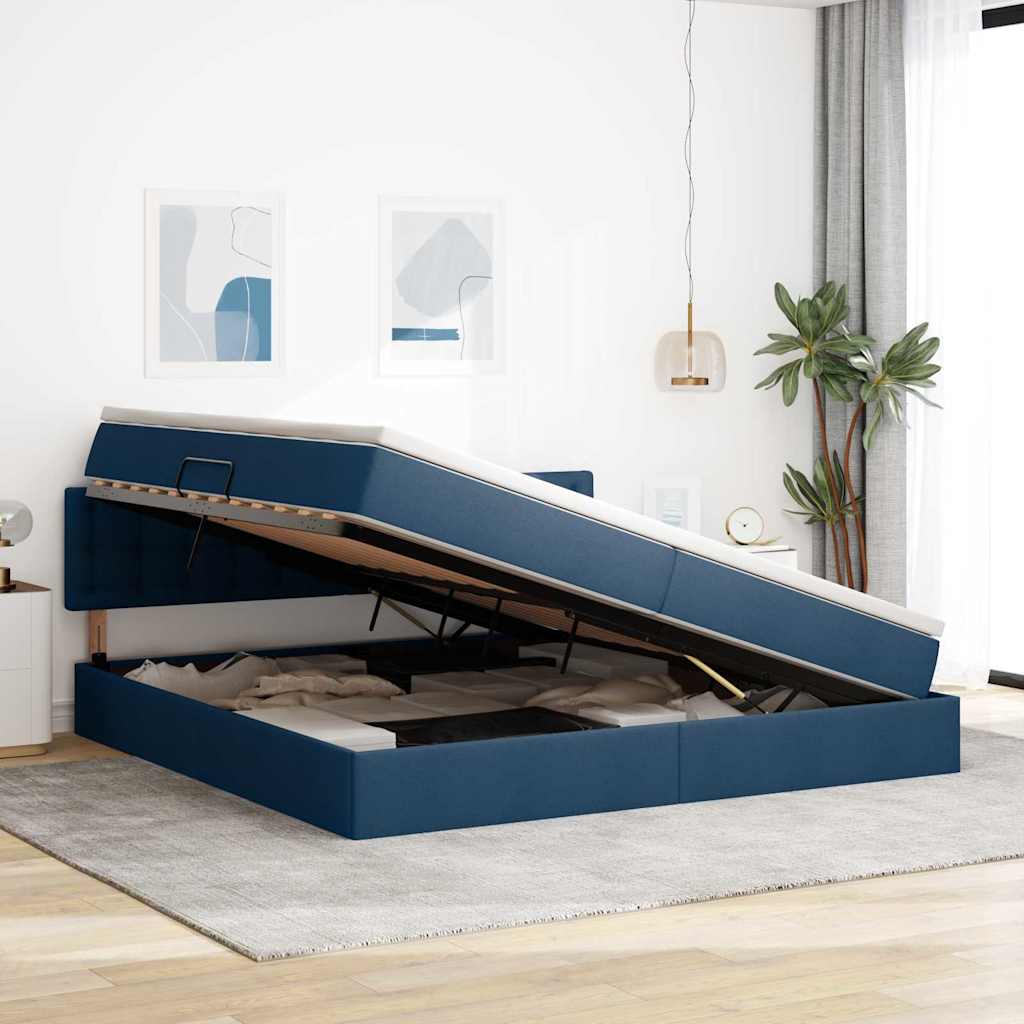 Lit avec rangement et matelas en velours bleu pour la chambre, 200 × 200 cm - 4