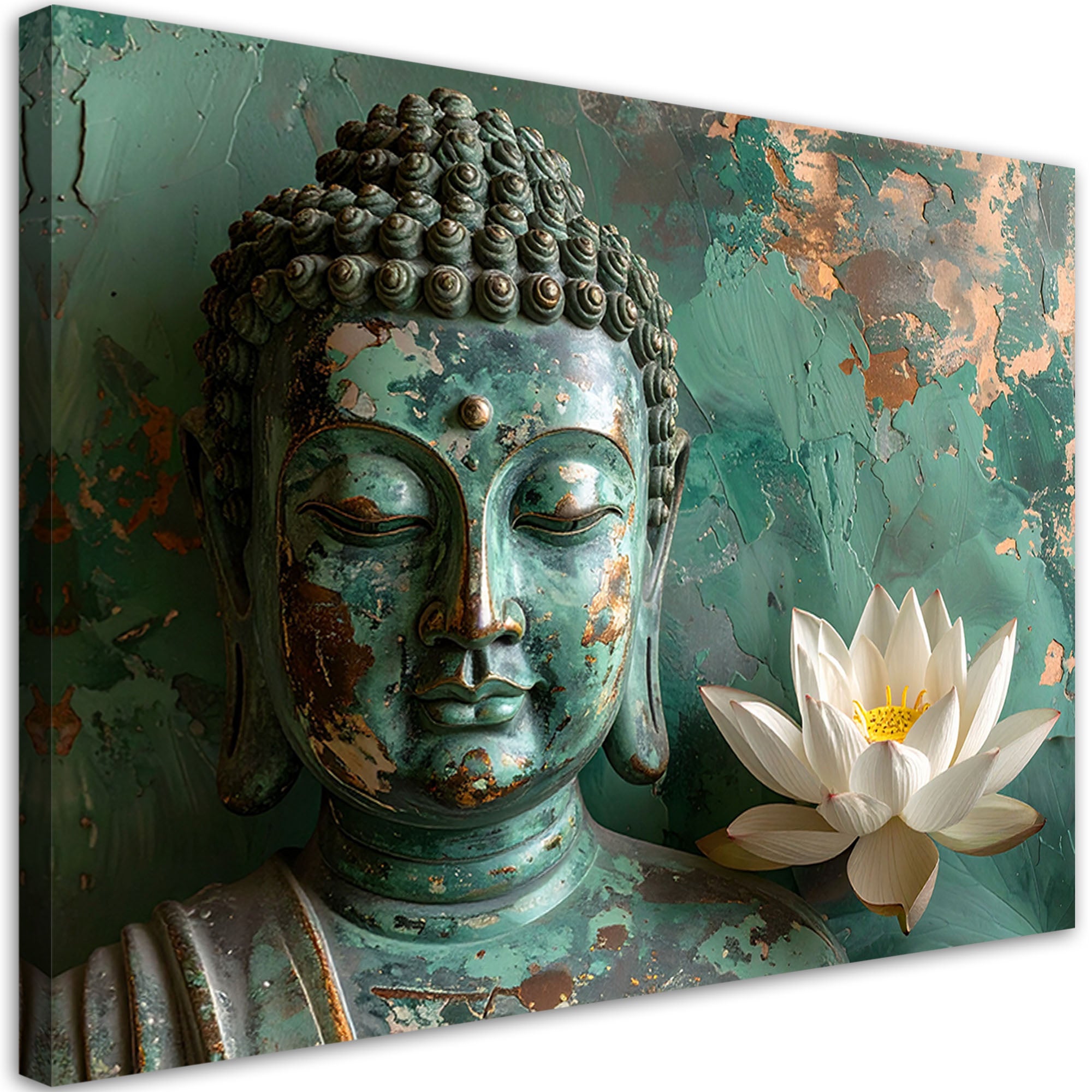 Obraz do salonu sypialni biura, Kwiat Lotosu Budda Zen Spa zielony 90x60