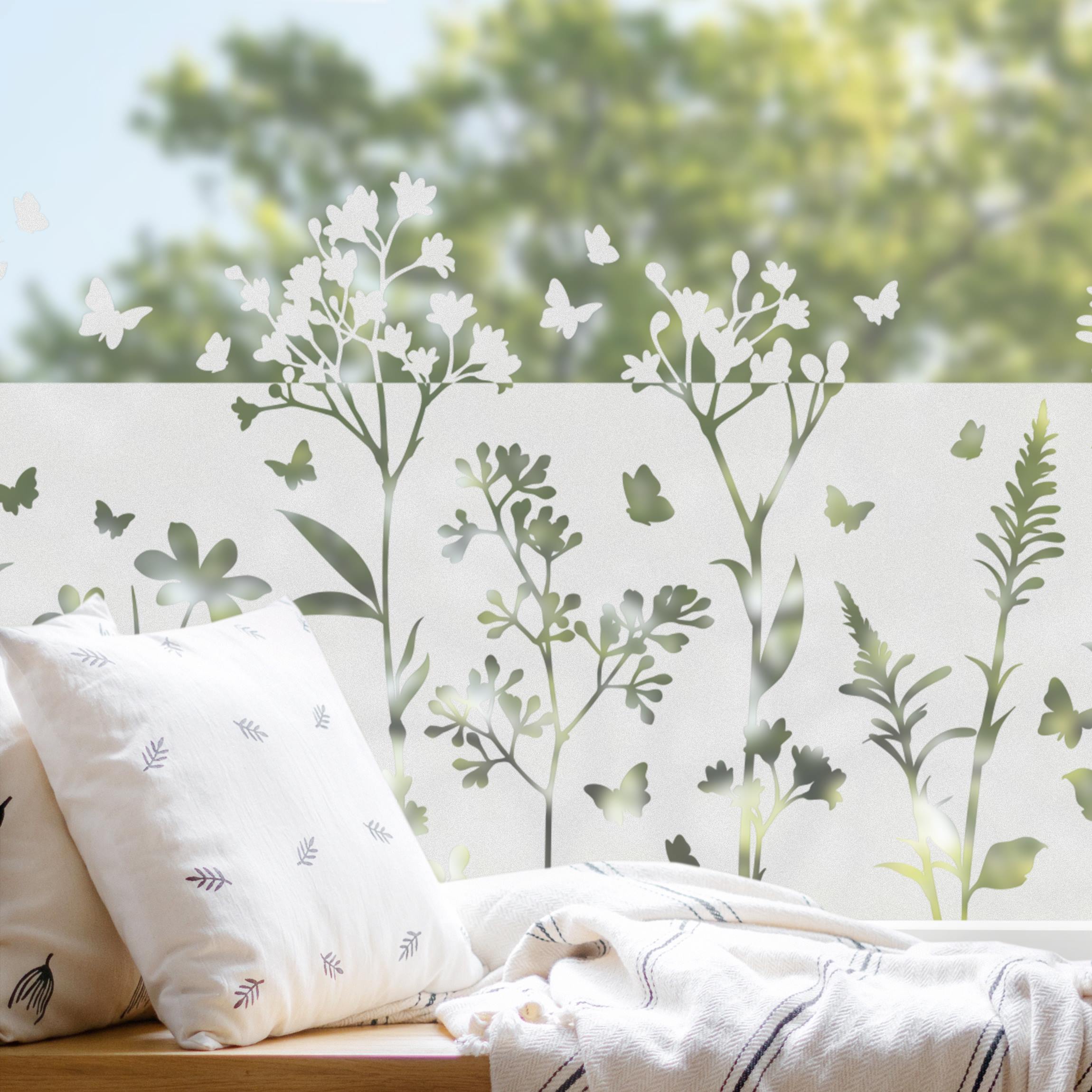 Film Opaque Vitrage Papillon Herbe Film Vitre Anti Regard Film