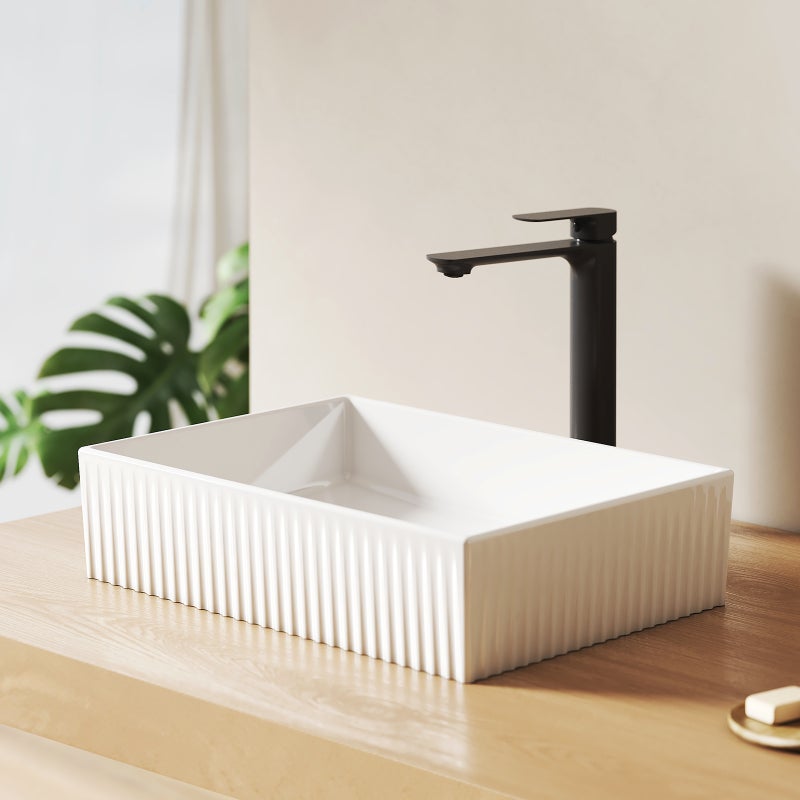 EMKE Umywalka ceramiczna 45x32x11 cm, Prostokątna Umywalka nablatowa, brylantowa biel