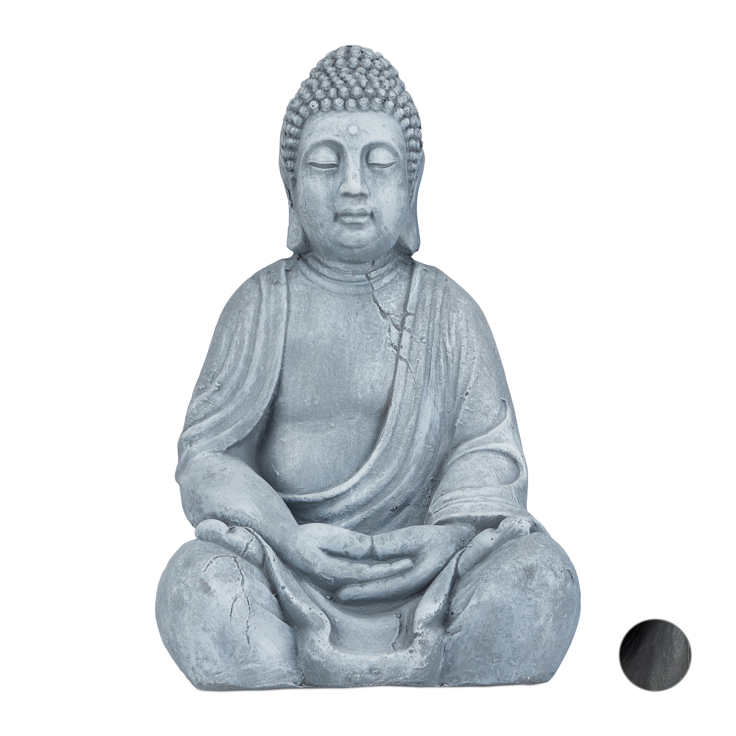 Relaxdays estatua buda sentado xl para jardín, feng shui, exterior, cerámica, 50 cm, color gris claro