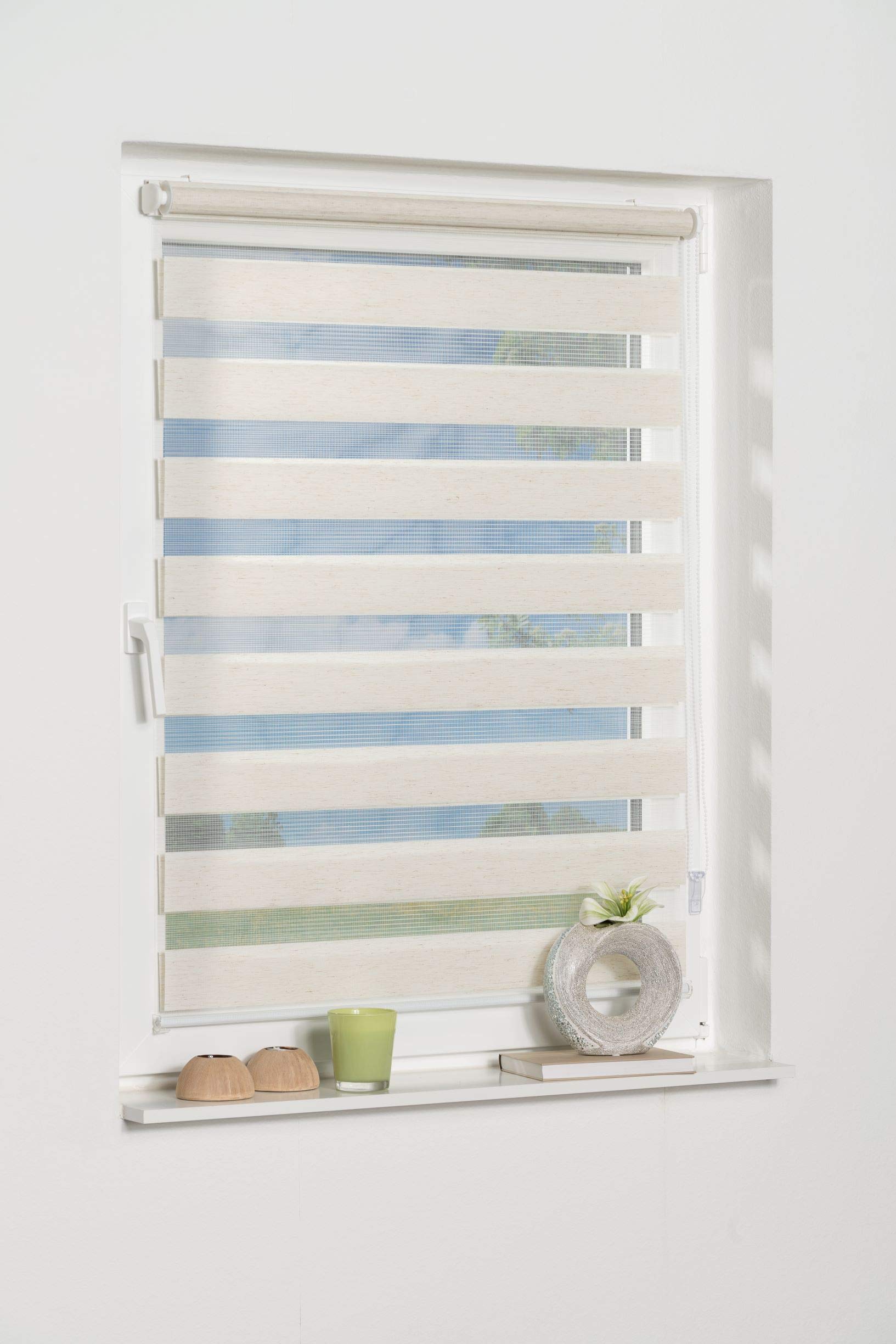 Tenda A Rullo Doppia K-Home Klemmfix - Senza Foratura, Design Ondulato, 60x200 Cm, Beige - Foto 2