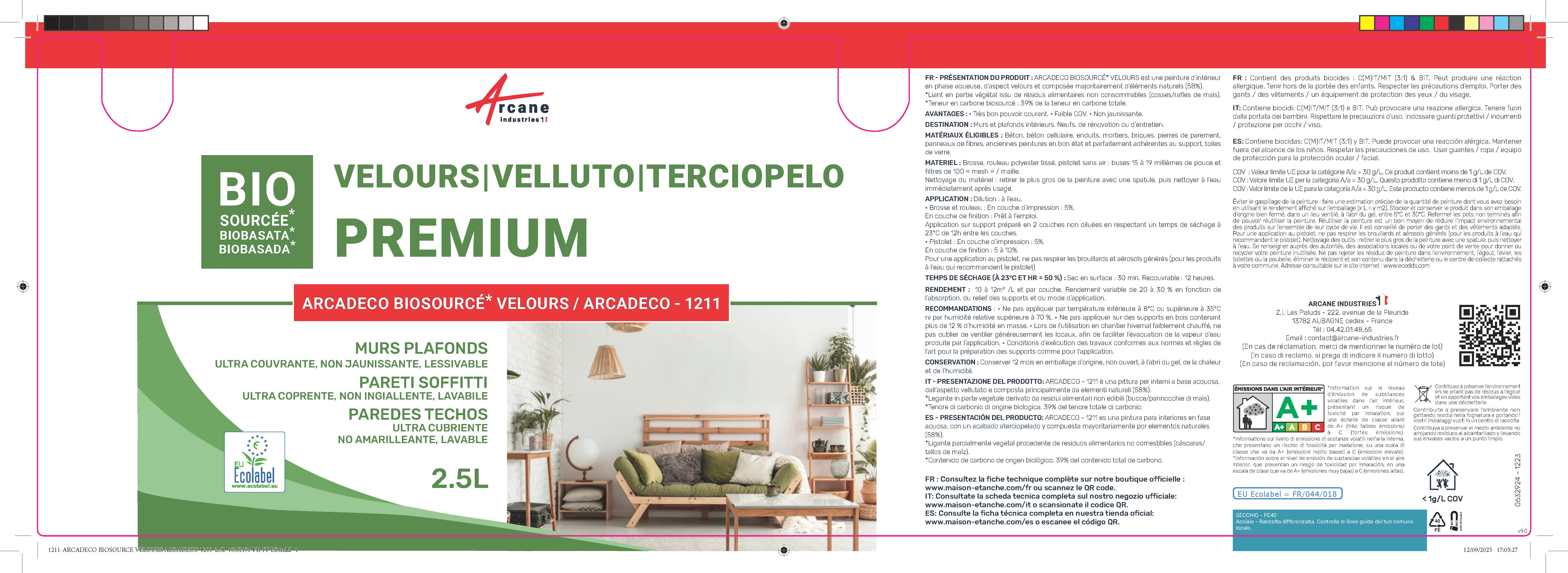Peinture finition velours d'origine naturelle pour mur et plafond Blanc - 2.5 L (+ ou - 30m² par couche) - ARCANE INDUSTRIES - 8