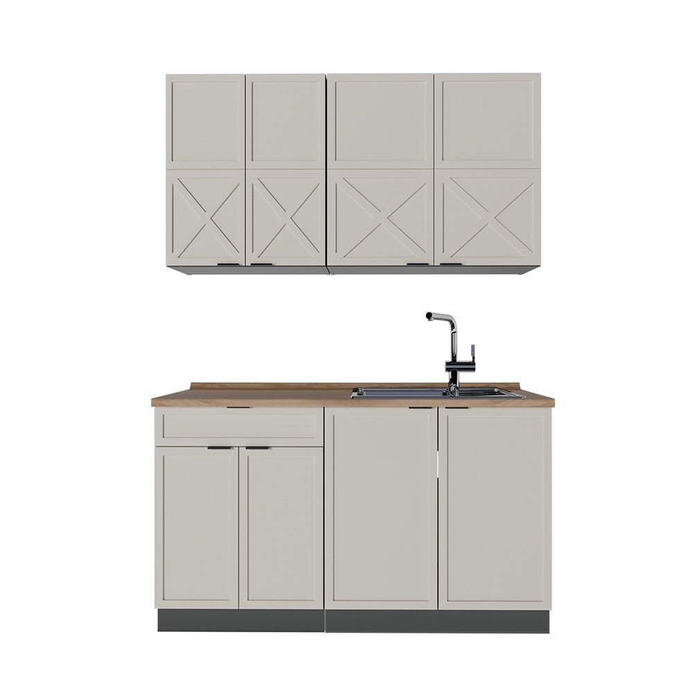 Vicco Cuisine Fame-Line, GrisBeige/Chêne doré, 140cm , PT Marbre