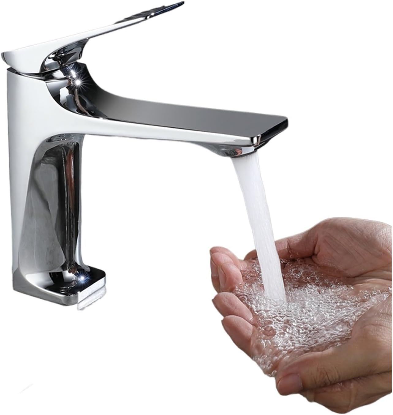 Mosiężna bateria umywalkowa do łazienki, jednouchwytowa, z mieszaczem wody ciepłej i zimnej (srebrna)