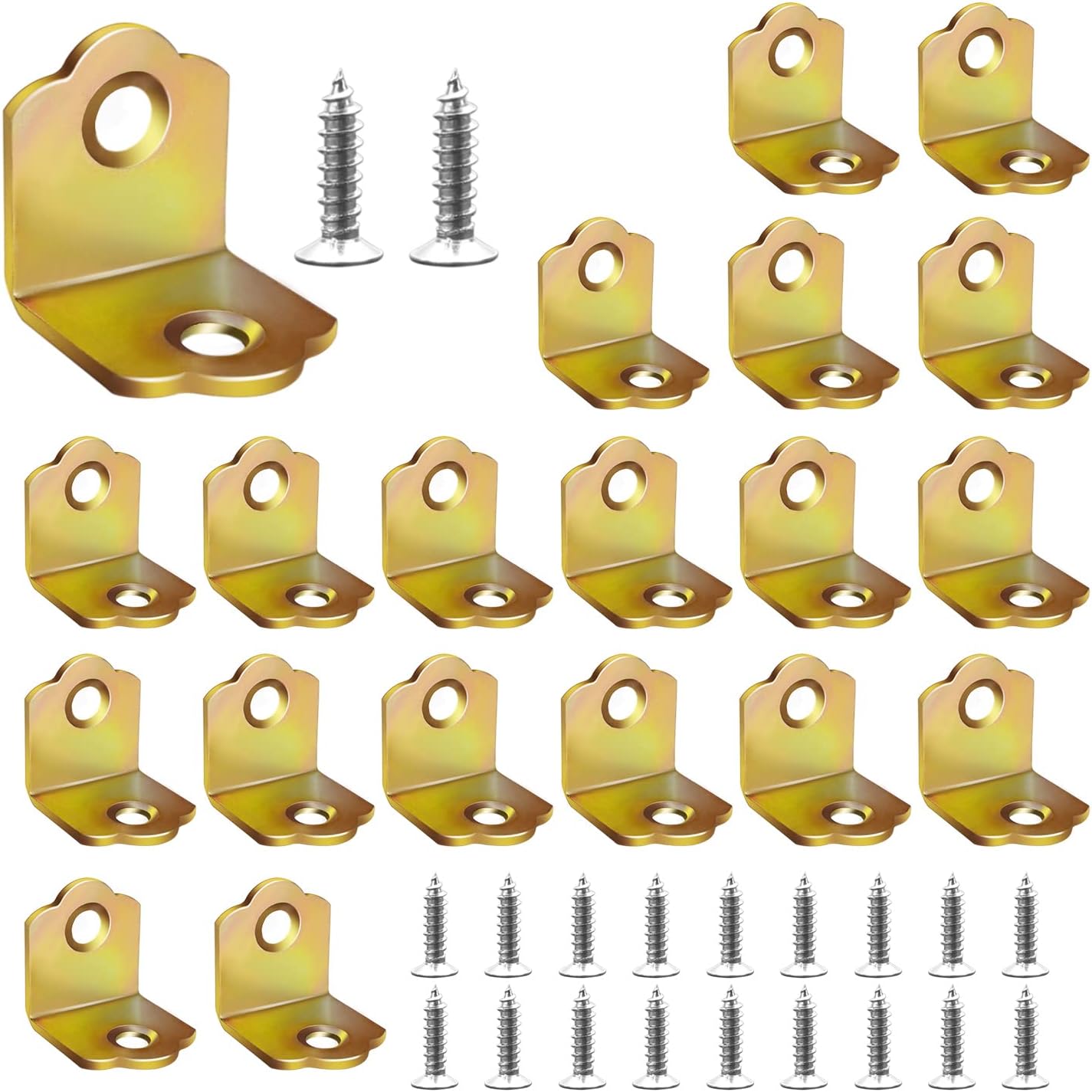 20 sztuk metalowych kątowników 90 stopni ze śrubami, małe kątowniki montażowe do naprawy lub wzmocnienia drewnianych mebli (18 mm x 19,5 mm)