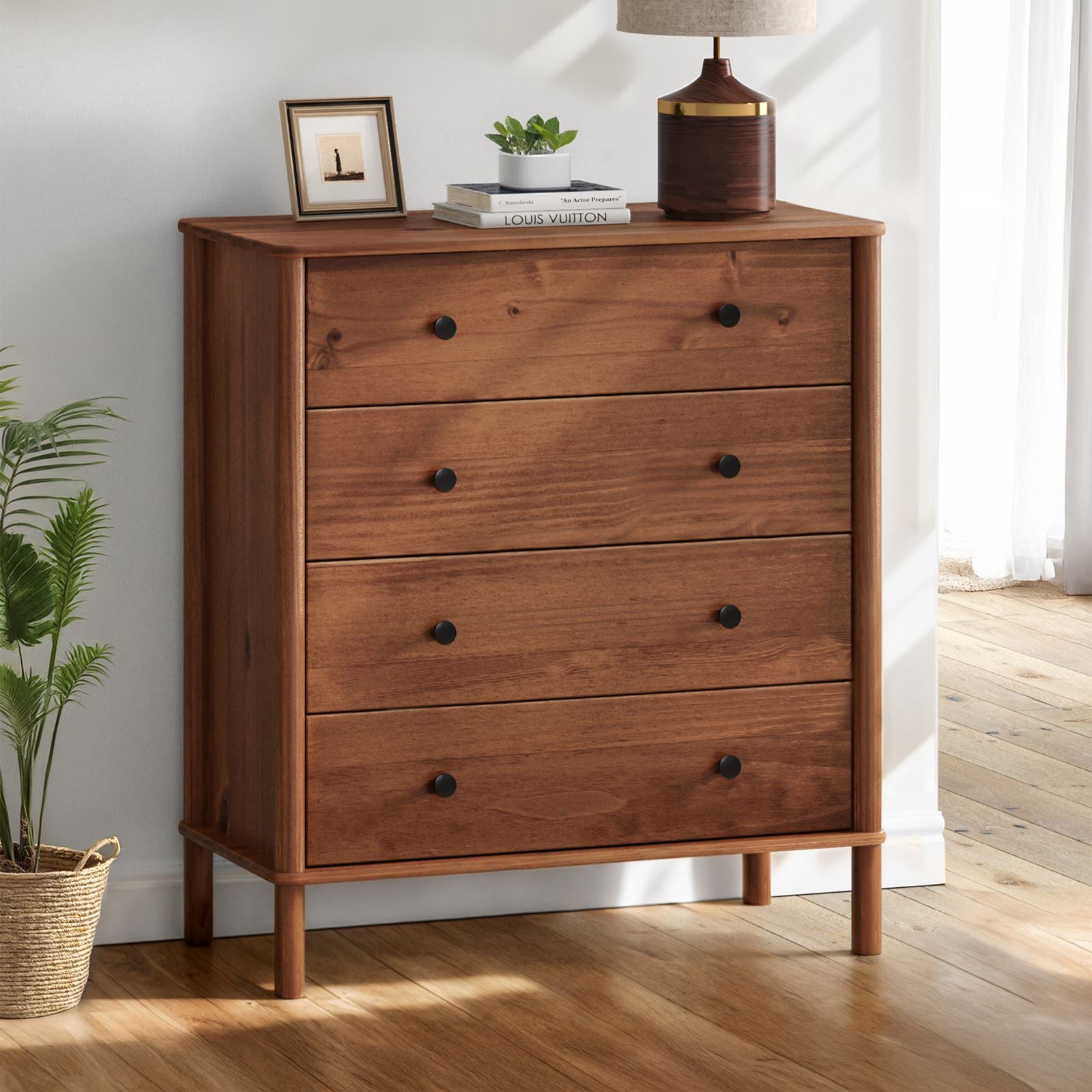 Commode APOANA 4 tiroirs en bois massif - Coloris châtaignier - 5