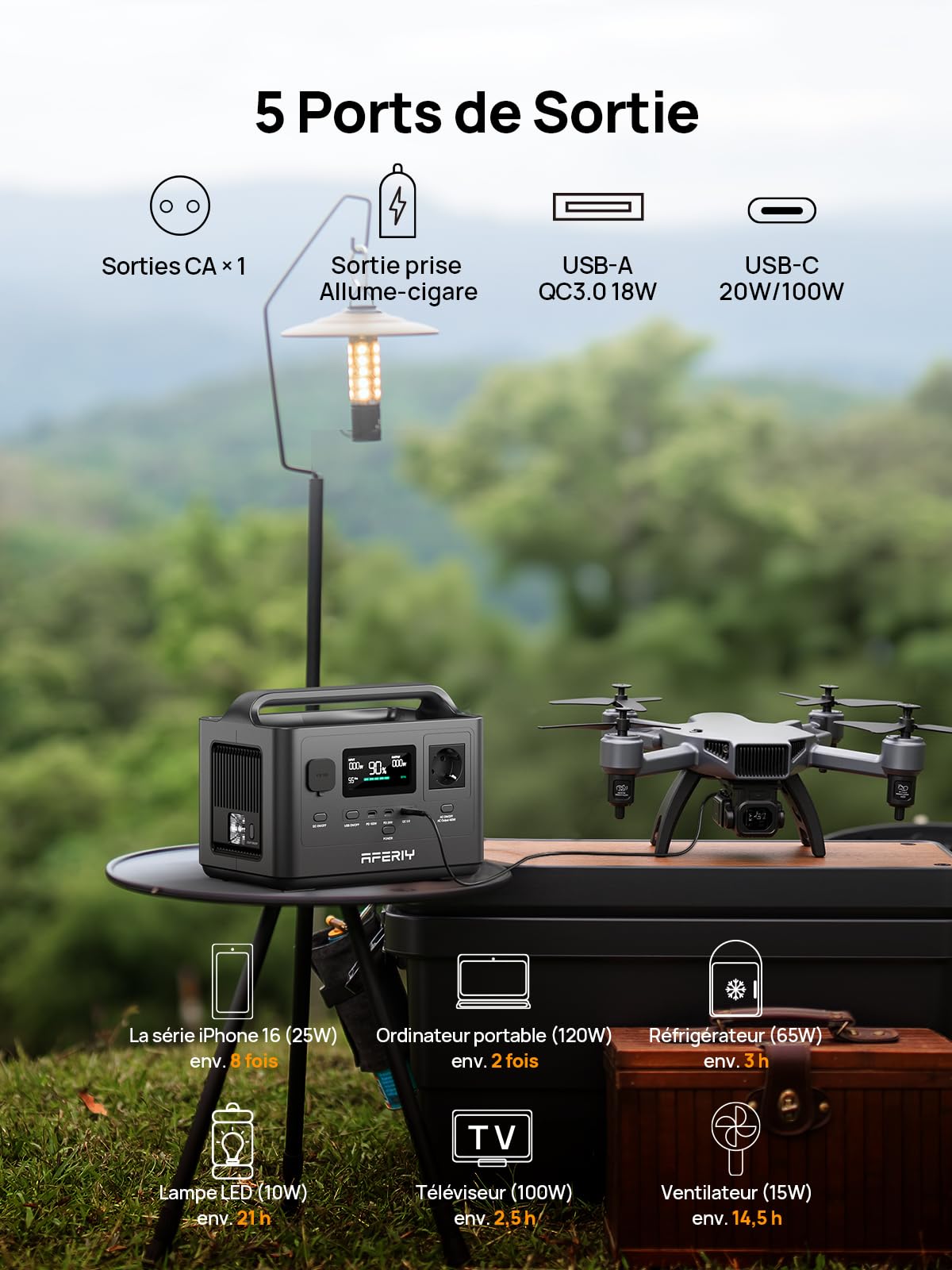 AFERIY Gerador Eletrico Portatil 400W Estacao Energia Movel 256Wh Bateria Portatil LFP UE 220V UPS Gerador Solar Caravana Camping - 3