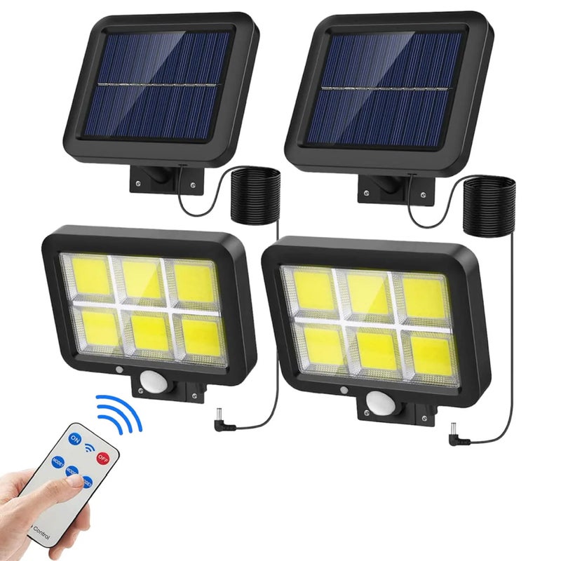 Zestaw 2 lamp solarnych z pilotem, kablem o długości 5 m, 3 trybami oświetlenia, wodoszczelnością IP65, białym światłem 6000 K, do garażu i ogrodu