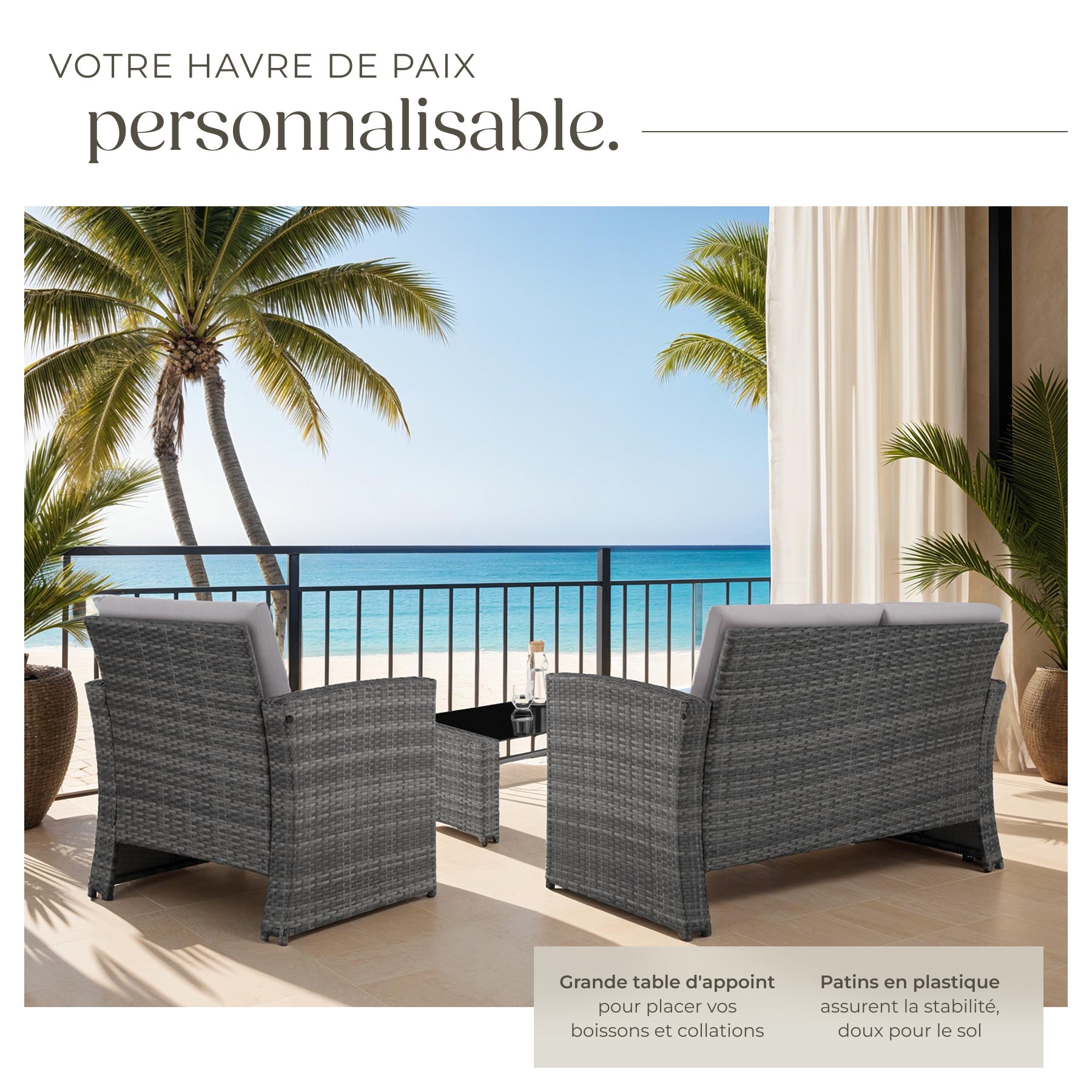 TECTAKE Conjunto de rattan Para 4 pessoas - 4