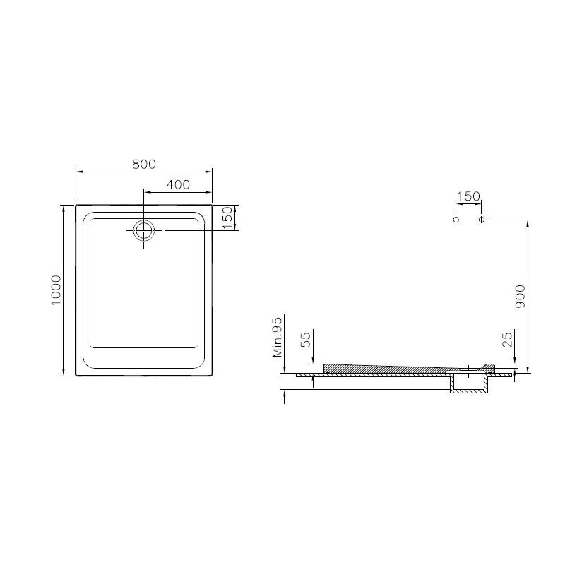 Receveur de douche ARKITEKT 100x80cm B90 antidérapant VITRA 5808L003M0578 - 2