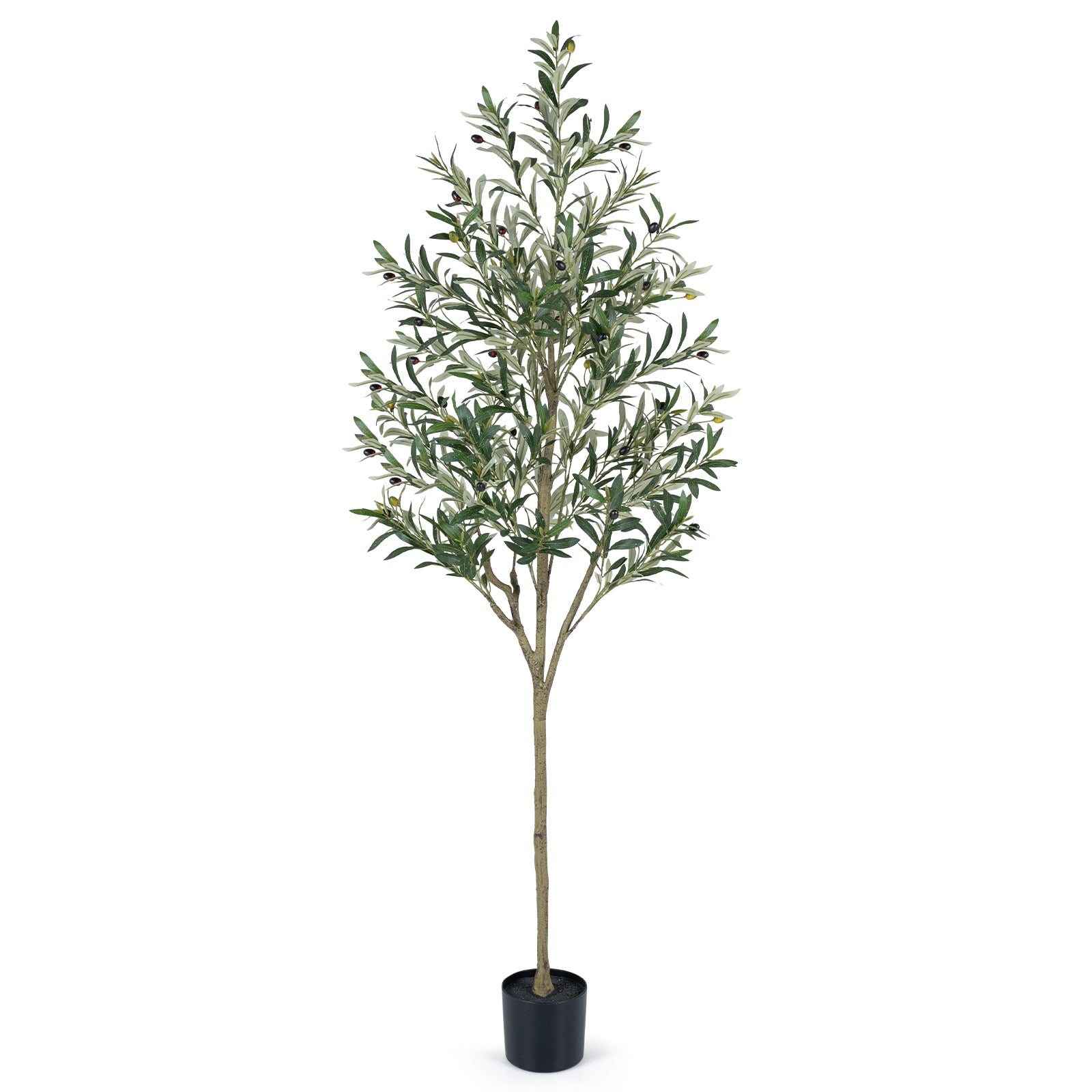 Măslin artificial de 190 cm Măslin decorativ cu ghiveci din ciment, trunchi în relief și frunze verzi, plantă artificială realistă