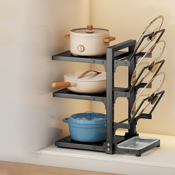 Półka kuchenna, stojak na garnki z wieloma poziomami, 3-poziomowy pojemnik na przybory kuchenne, czarny, 37*22,6*43 cm