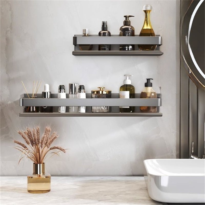 Mensola da bagno a parete in acciaio inox 304 nero, senza fori, per lavabo, 30×10×6 cm - 4