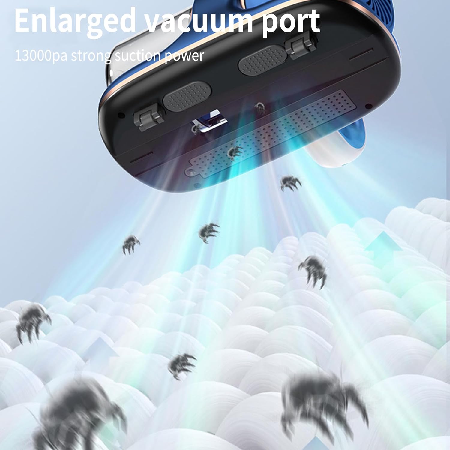 Aspirateur pour matelas, aspiration 13 kPa, avec lumière UV, filtre HEPA, puissance haute fréquence, convient aux lits, oreillers et canapés (bleu) - 4