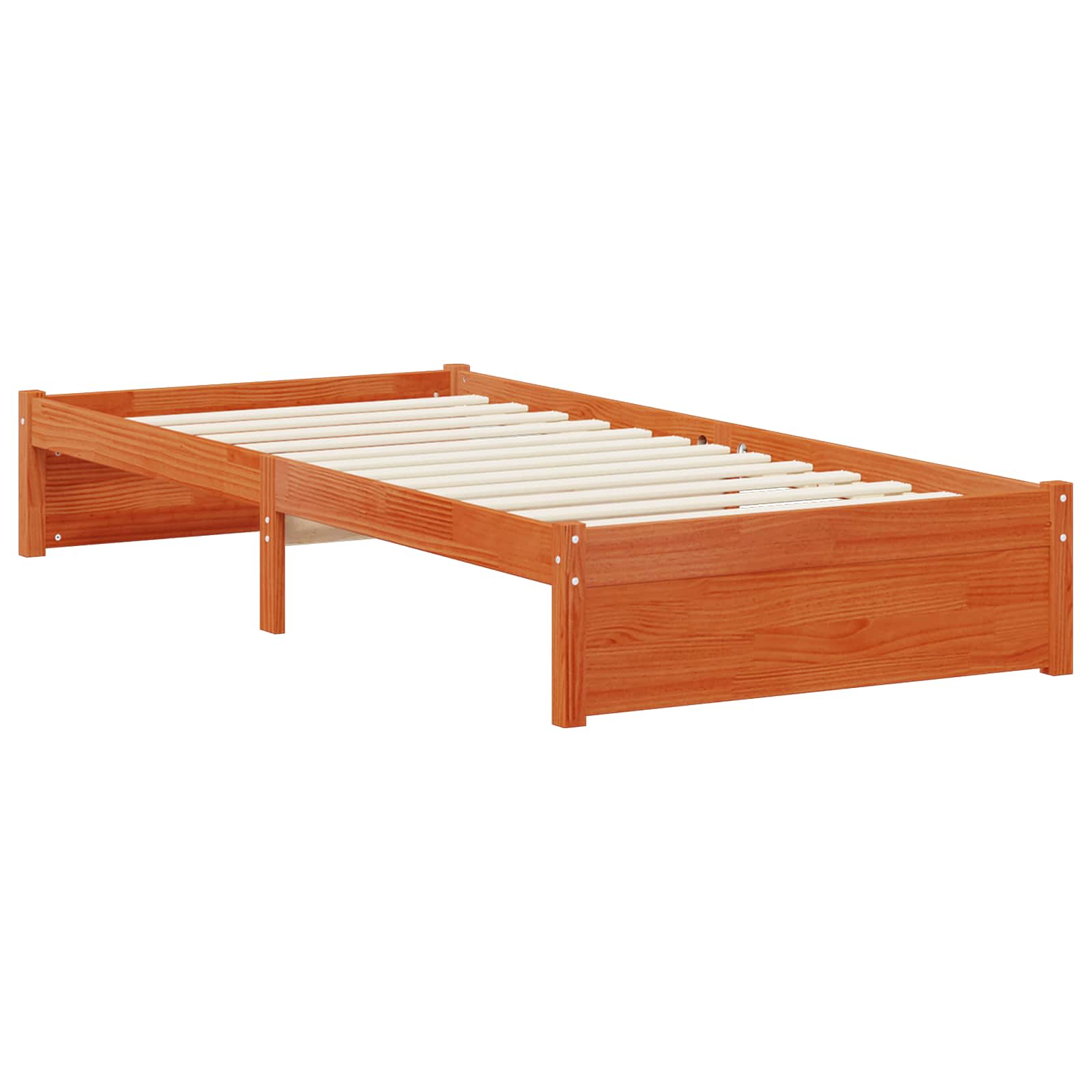 Cadre de lit avec roues, 2 pièces, cire marron, en bois de pin massif, pour la chambre - 3