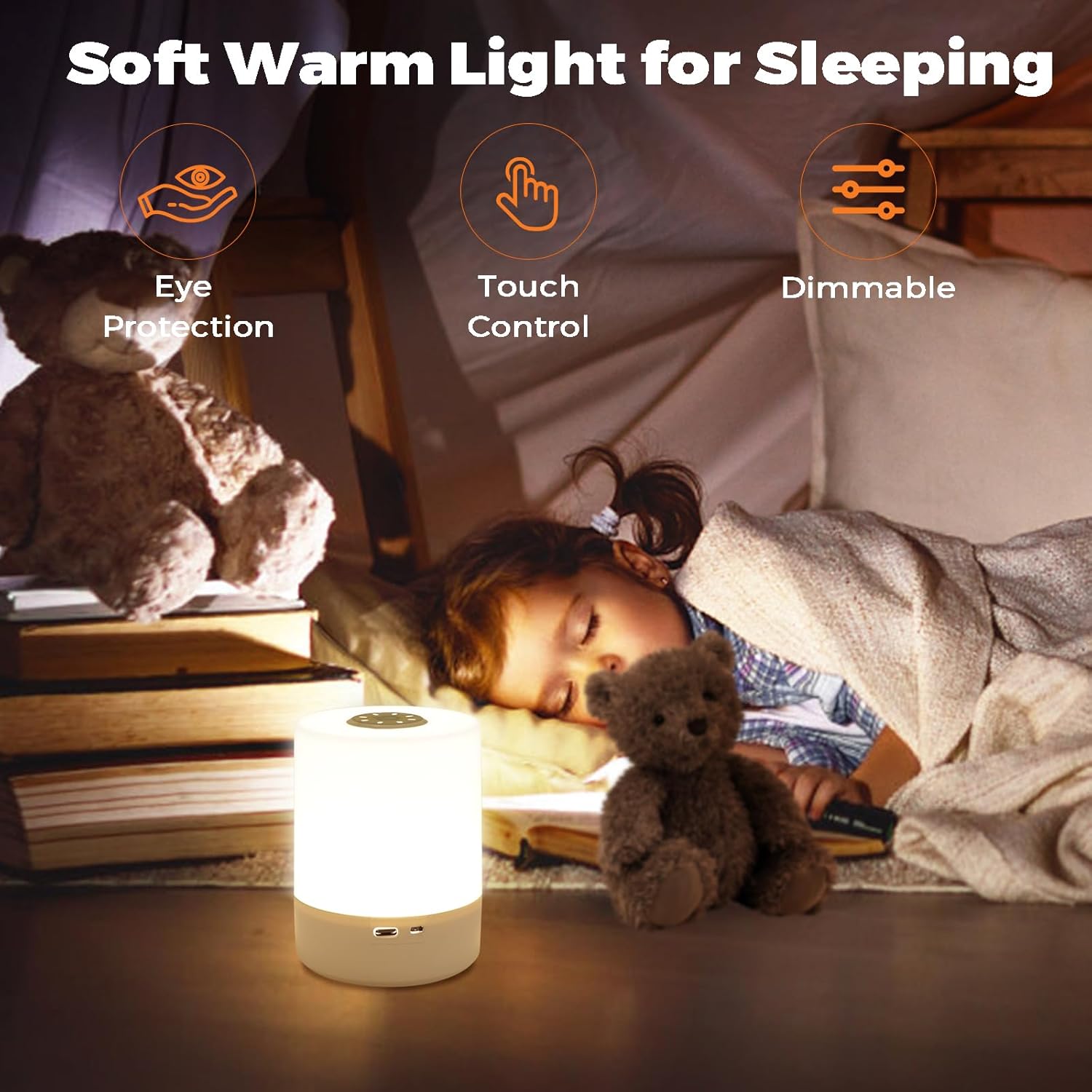Lampka nocna LED z funkcją dotykową, ładowalna, USB-C, bezprzewodowa, idealna do pokoju dziecięcego, ściemnialna - 3