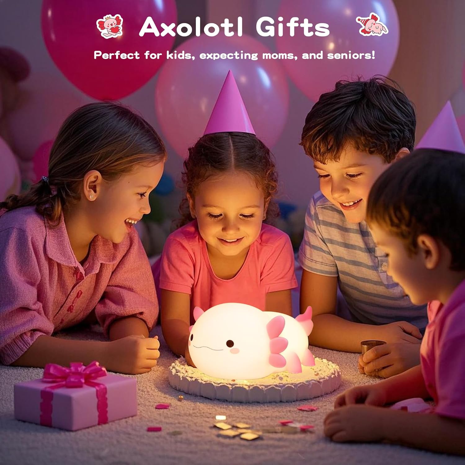 Axolotl Veilleuses pour enfants - Veilleuse Animal en Silicone à Intensité Variable - Lampe de Chevet Tactile Rechargeable Mignonne - 4